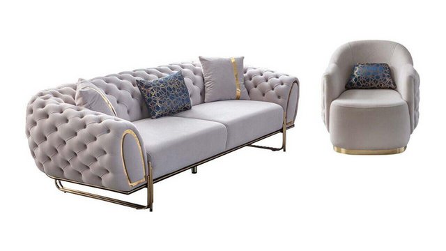 JVmoebel Sofa Chesterfield Weißes Sofa Set Edler 3-Sitzer Exklusiver Sessel günstig online kaufen