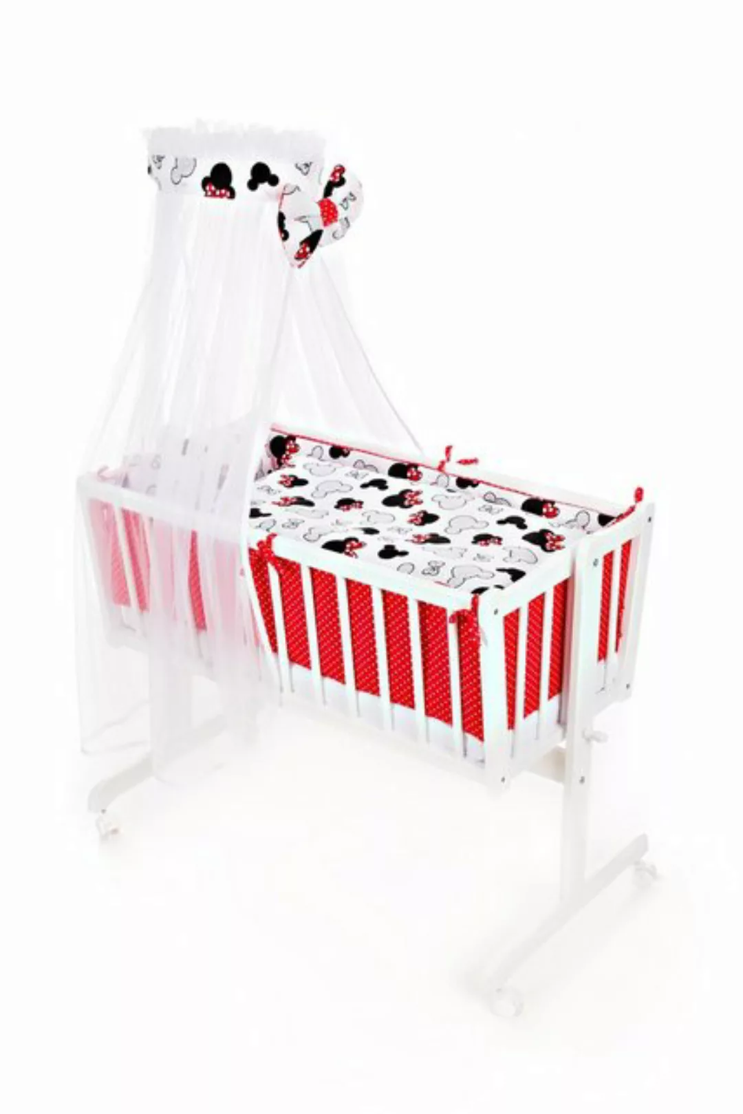 Babyhafen Stubenbett Babywiege Minnie roten Schleifen Komplettset Wiege, Ma günstig online kaufen