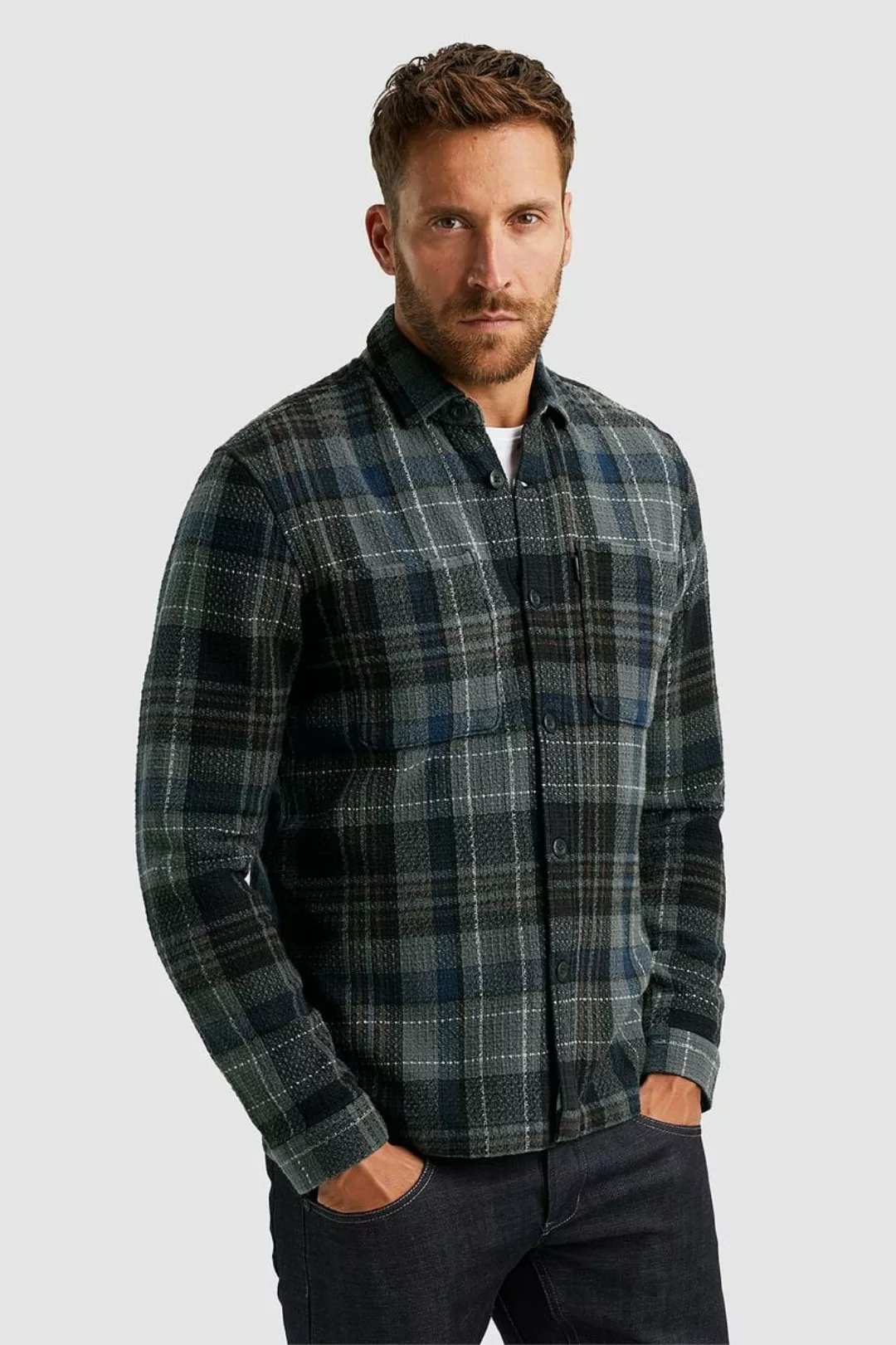 PME Legend Overshirt Dobby Kariert Schwarz Grau - Größe XXL günstig online kaufen