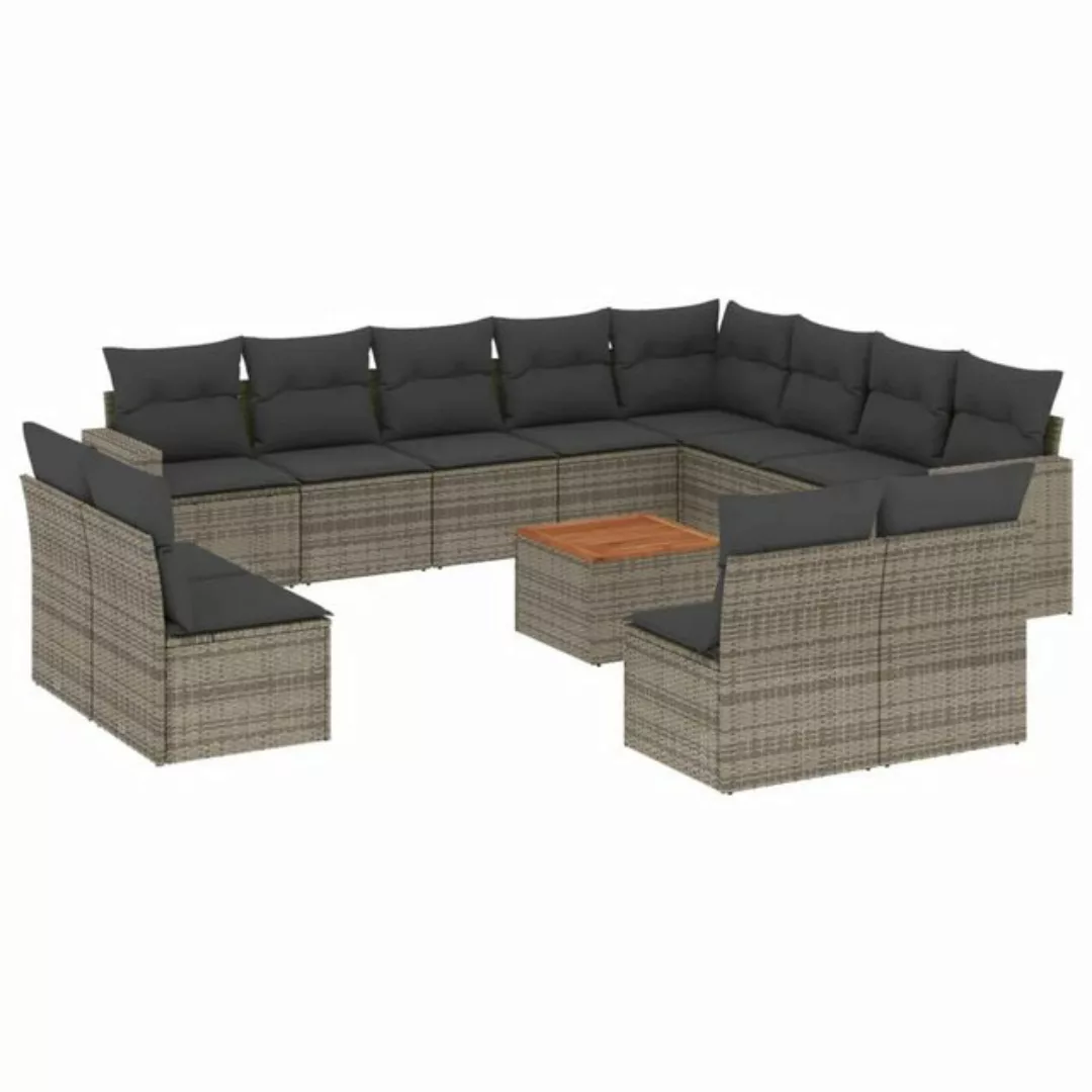 vidaXL Loungesofa 13-tlg. Garten-Sofagarnitur mit Kissen Grau Poly Rattan, günstig online kaufen