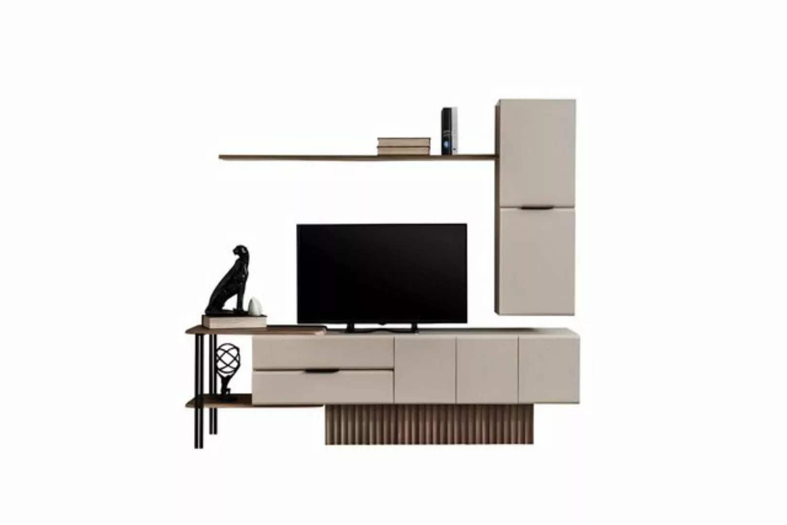 Xlmoebel TV-Schrank TV-Möbel-Set in Beige aus Holz mit Regalen (TV-Ständer günstig online kaufen