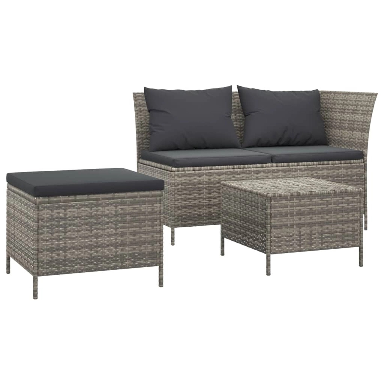 vidaXL 3-tlg Garten-Lounge-Set mit Kissen Grau Poly Rattan Modell 4 günstig online kaufen