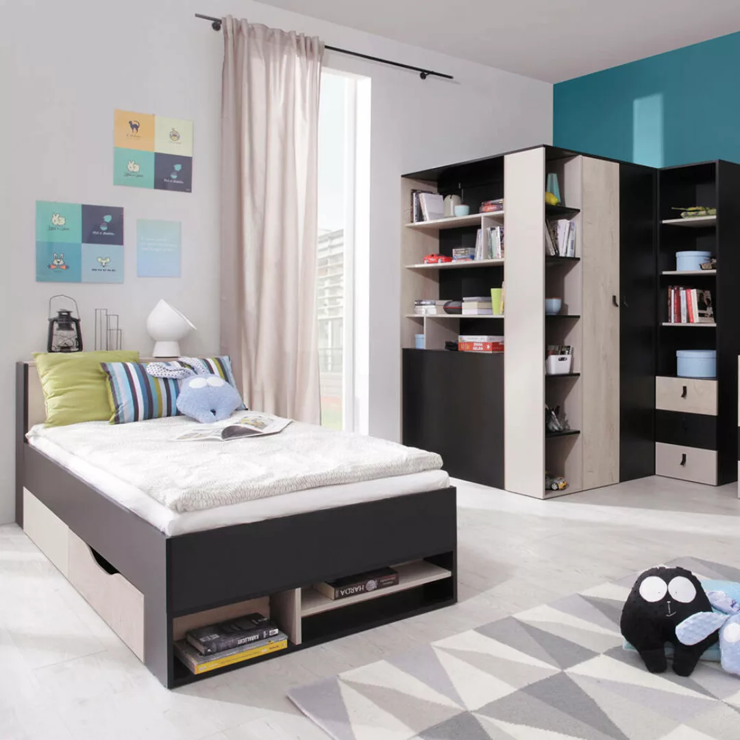 Jugendzimmer Set 3-teilig PITTSBURGH-133 mit Jugendbett 90x200 in schwarz m günstig online kaufen