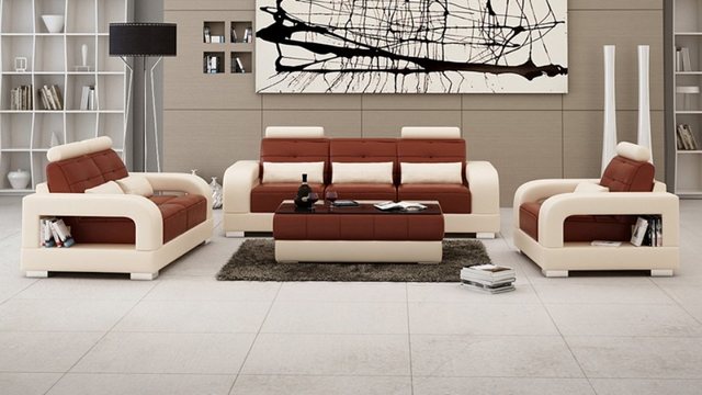 JVmoebel Sofa Moderne Leder Wohnlandschaft 3+2+1 Sitzer Braun-beige Neu, Ma günstig online kaufen