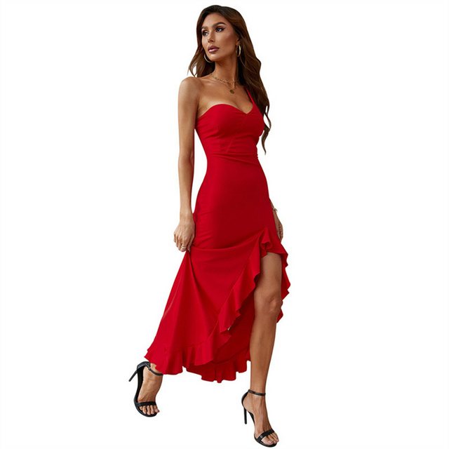 RUZU UG Dirndl One-Shoulder-Kleid Rockkleid Einfarbiges hohem Schlitz Röhre günstig online kaufen