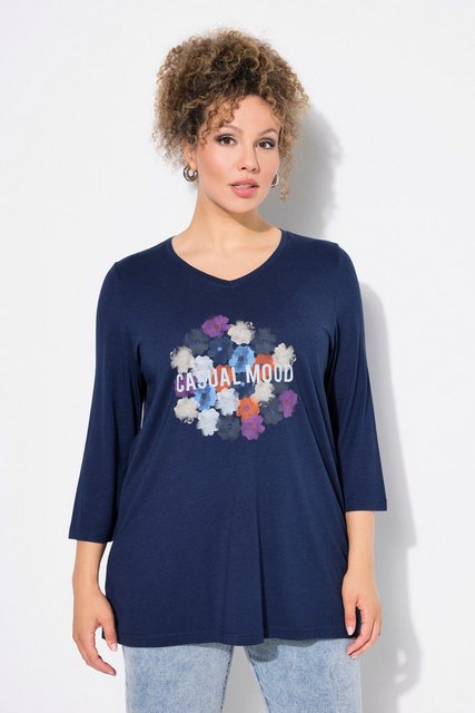 Ulla Popken T-Shirt Shirt Blüten Classic V-Ausschnitt 3/4-Arm günstig online kaufen