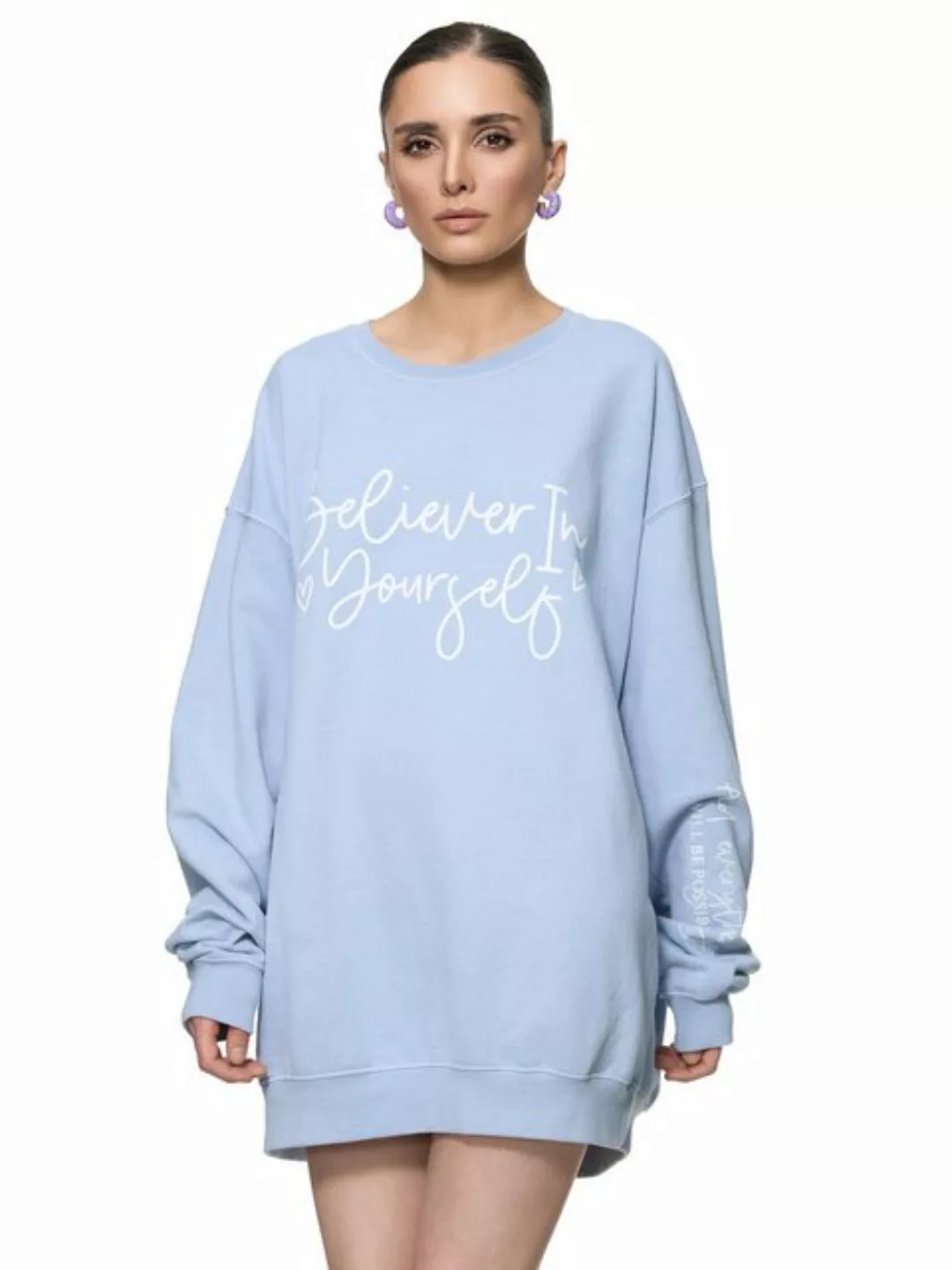 Worldclassca Sweatshirt Worldclassca Oversized Sweatshirt BELIVE Print Lang günstig online kaufen