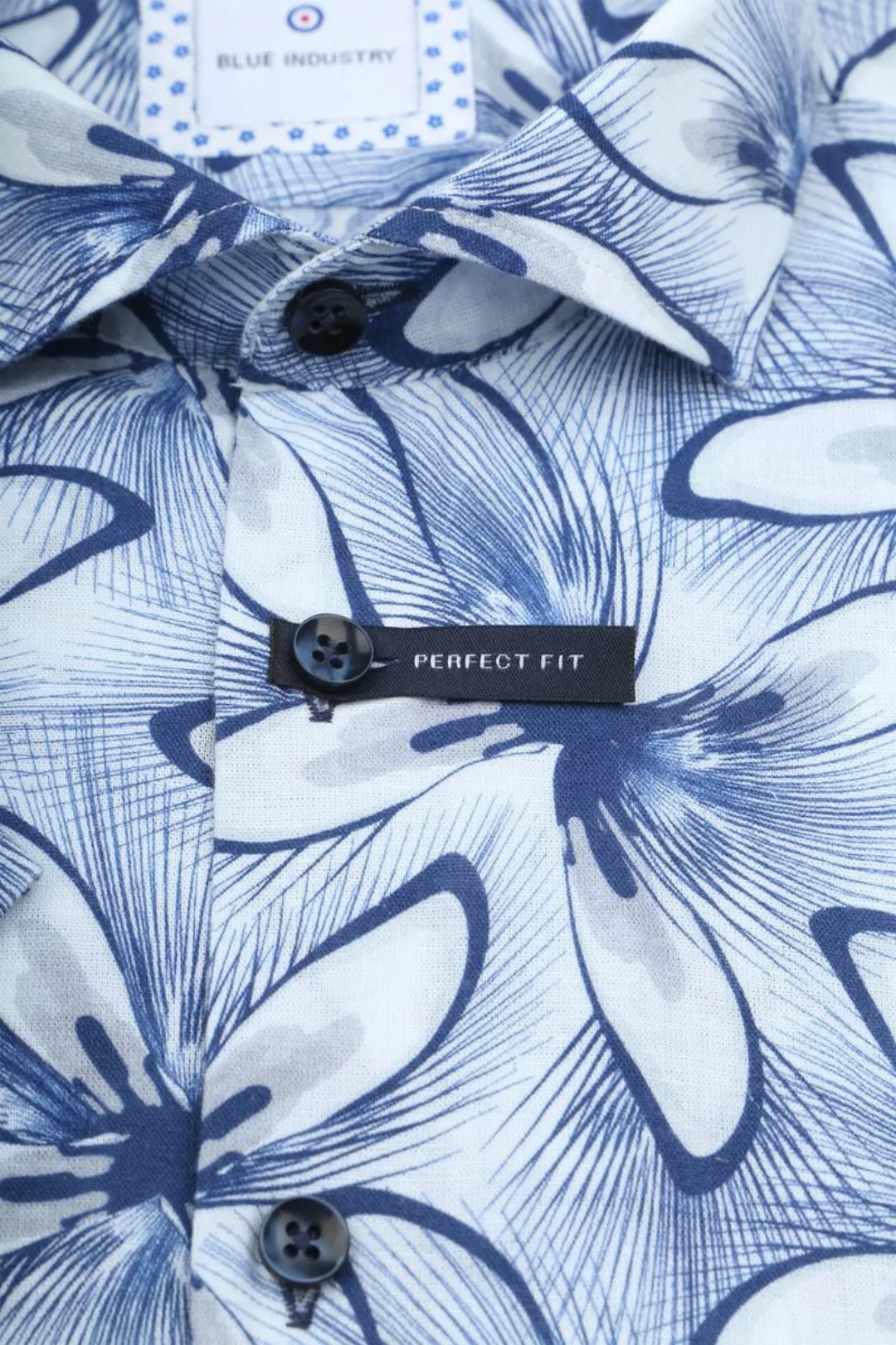Blue Industry Short Sleeve Hemd Leinen Druck Blau - Größe 43 günstig online kaufen