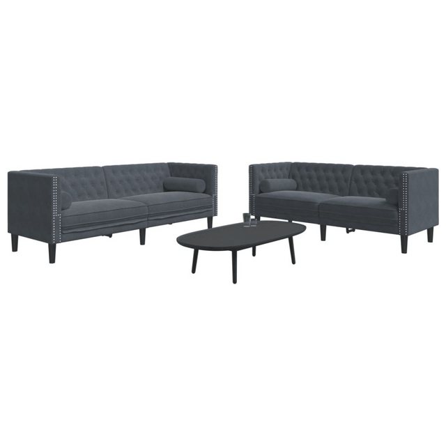 vidaXL 2-Tlg Chesterfield-Sofa-Set mit Nackenrollen Dunkelgrau Samt 2157909 günstig online kaufen