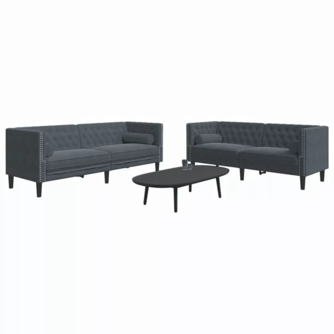 vidaXL 2-Tlg Chesterfield-Sofa-Set mit Nackenrollen Dunkelgrau Samt 2157909 günstig online kaufen