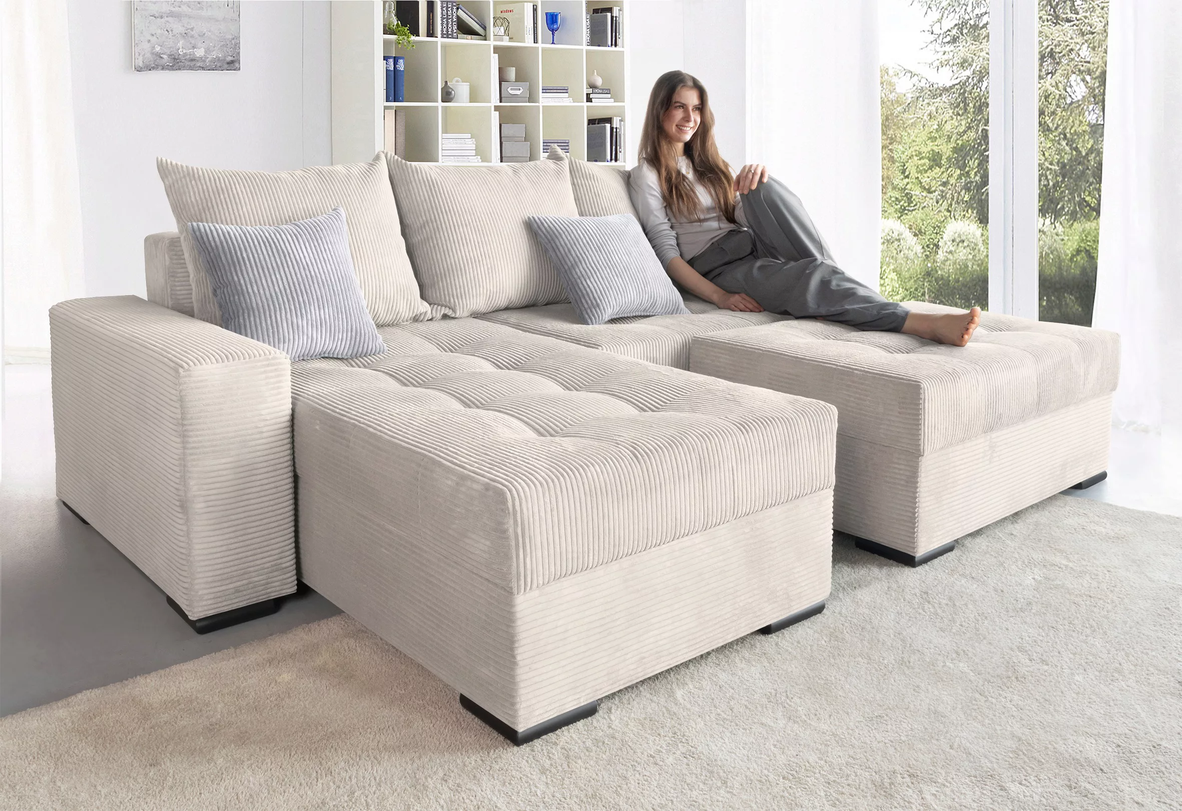 COLLECTION AB Ecksofa »Josy L-Form, Breite 214 cm, mit 3 großen Rückenkisse günstig online kaufen