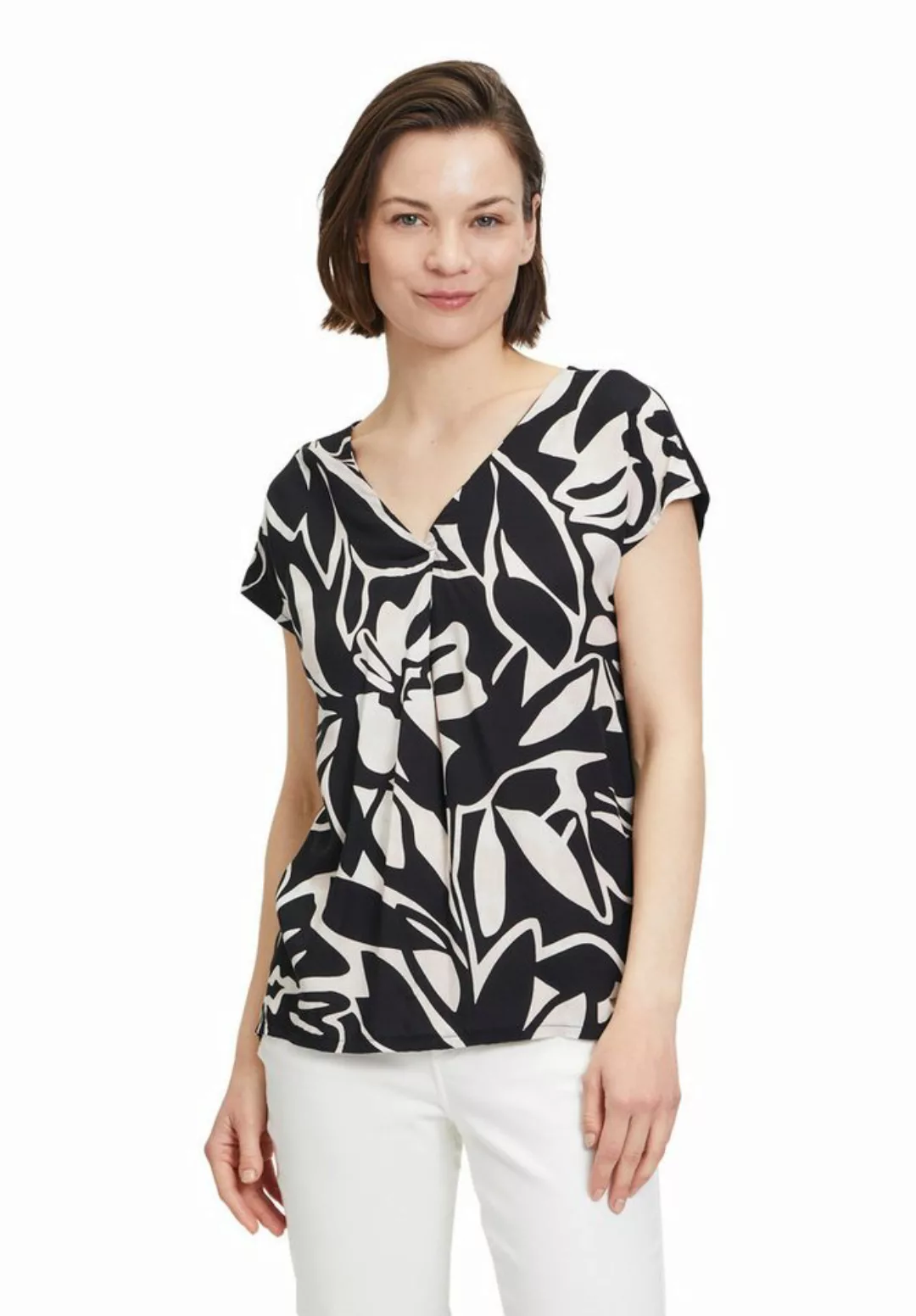 Betty&Co Kurzarmshirt Betty & Co Blusenshirt mit Webbesatz (1-tlg) Druck günstig online kaufen