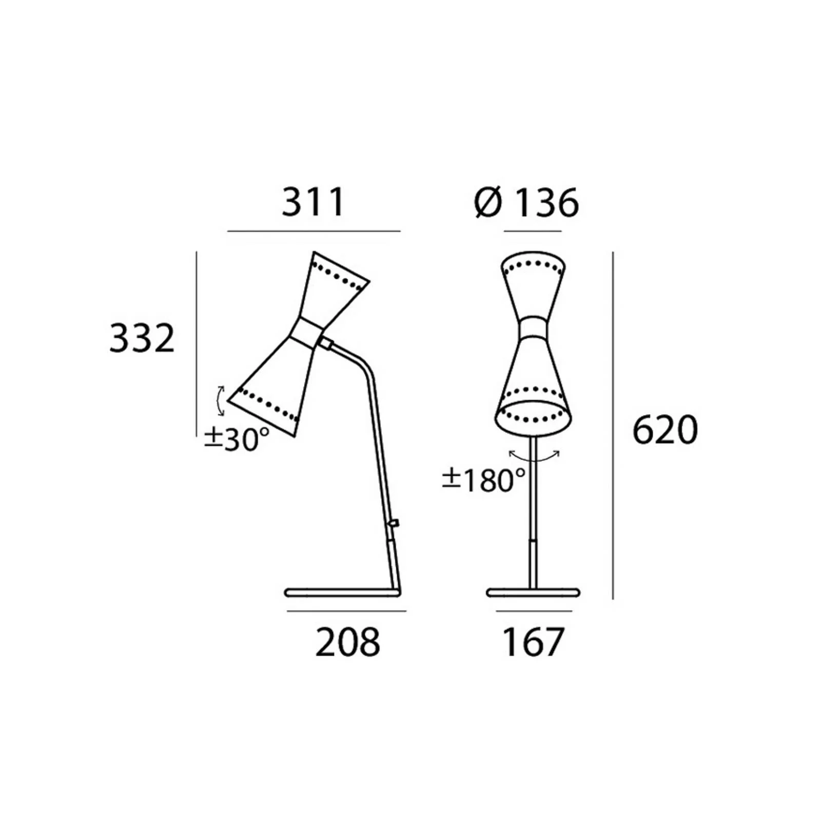 Stilnovo Tischlampe Megafono, elfenbeinfarben, 62 cm, Metall günstig online kaufen