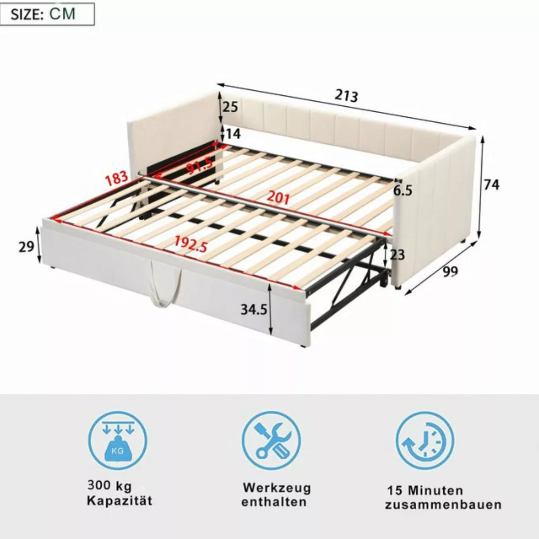 Ulife Schlafsofa Kinderbett Tagesbett Ausziehbares Polsterbett 90/180*200 c günstig online kaufen