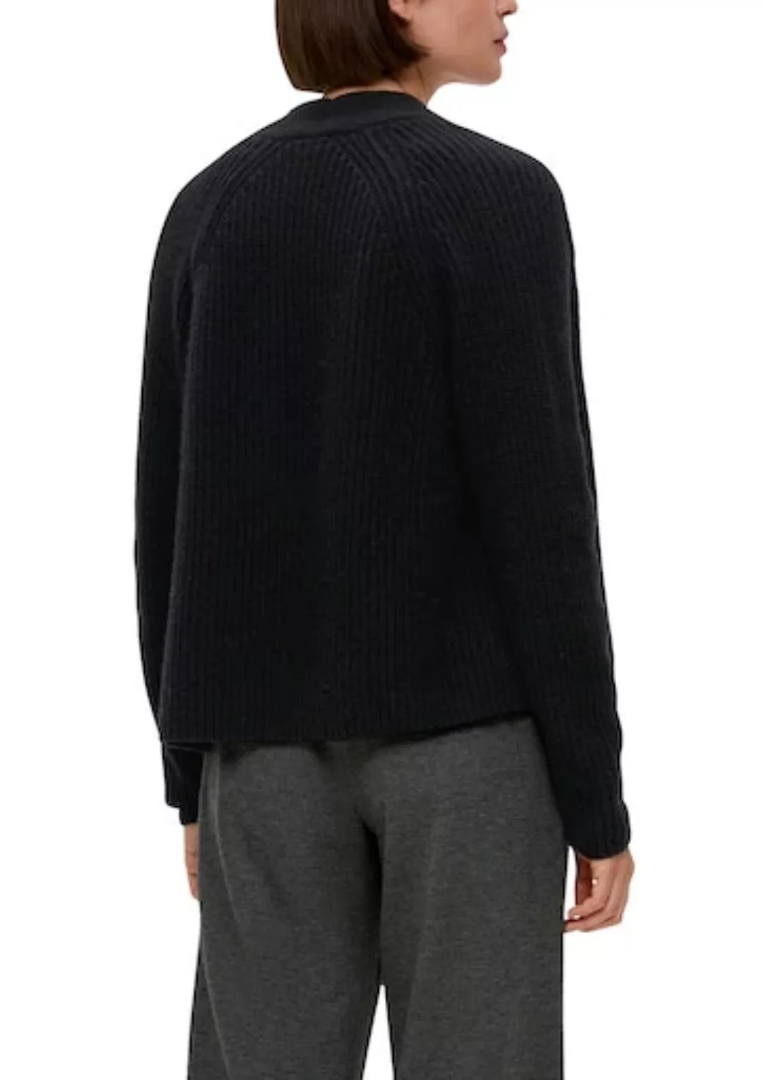 s.Oliver BLACK LABEL Cardigan mit Flachstrickbündchen am Ausschnitt vorne günstig online kaufen