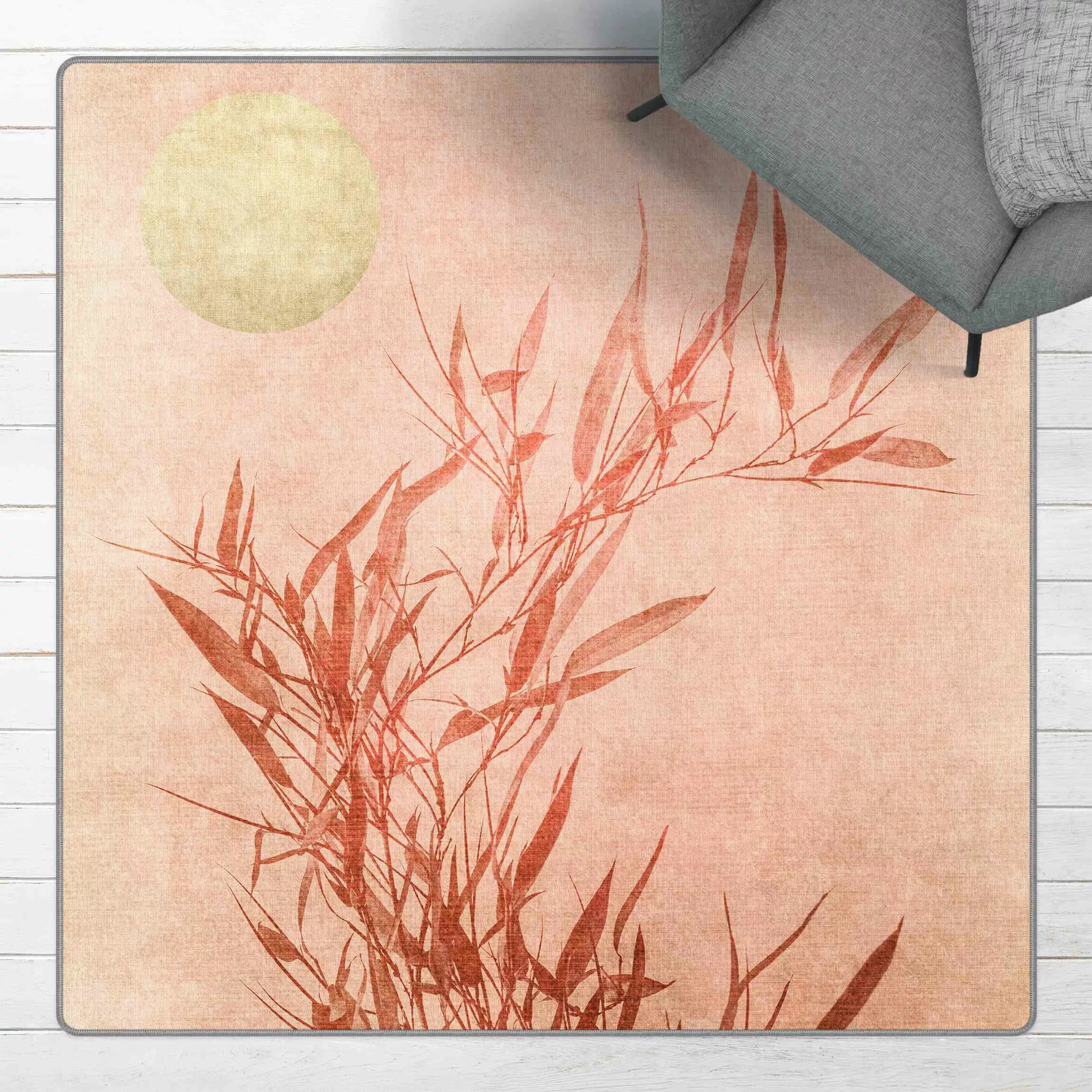 Teppich Goldene Sonne mit Rosa Bambus günstig online kaufen