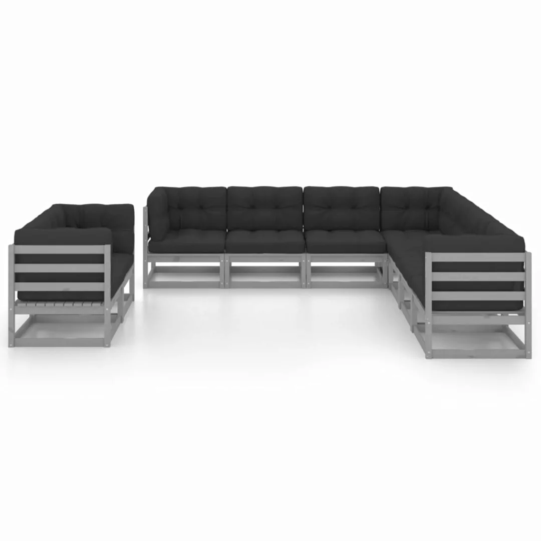 9-tlg. Garten-lounge-set Mit Kissen Grau Kiefer Massivholz günstig online kaufen