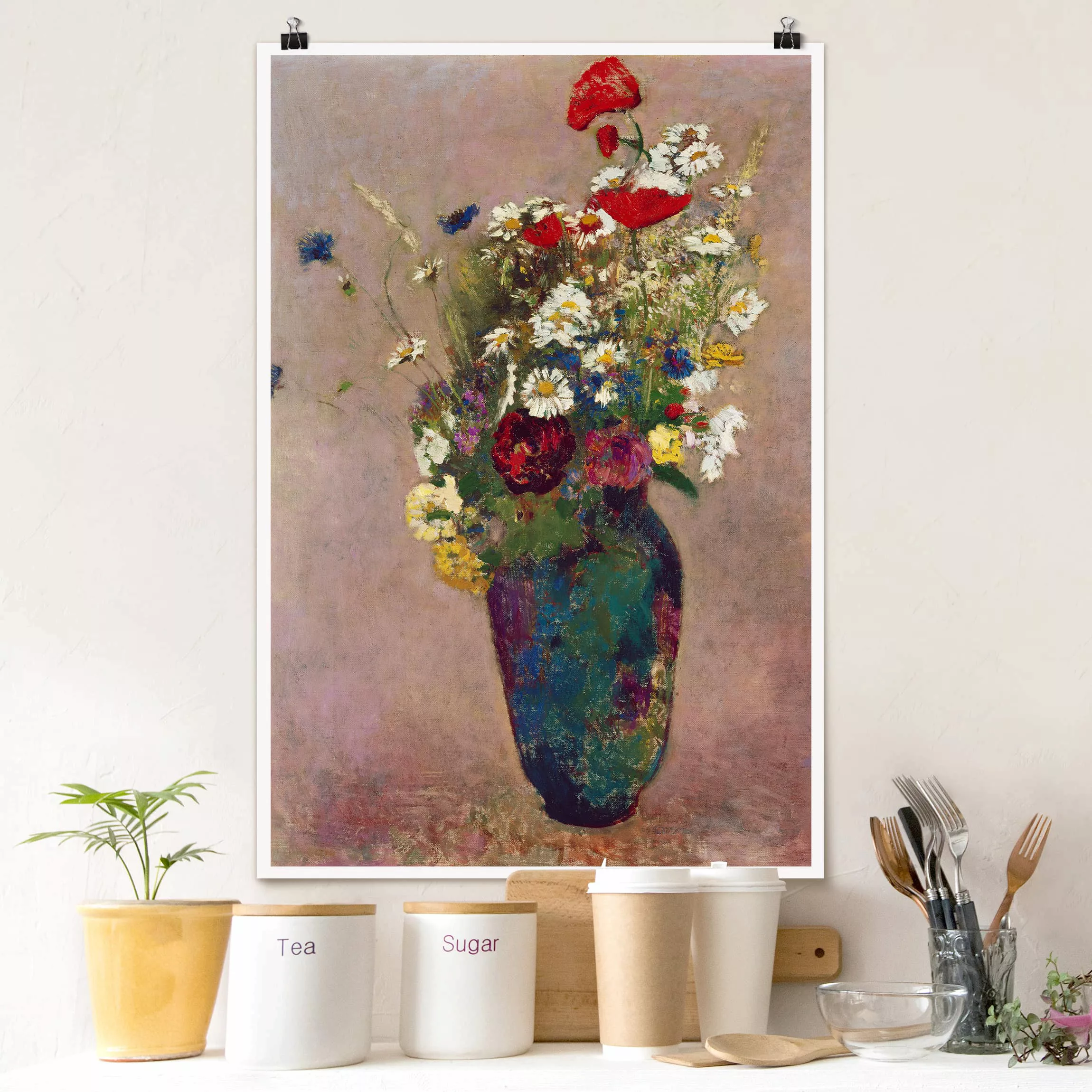 Poster Kunstdruck - Hochformat Odilon Redon - Blumenvase mit Mohn günstig online kaufen