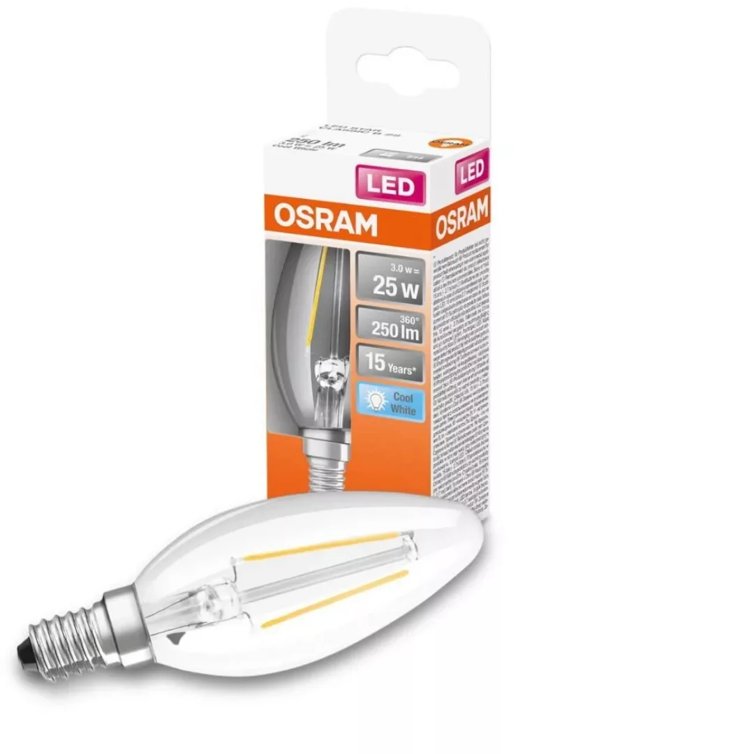 Osram LED Lampe ersetzt 25W E14 Kerze - B35 in Transparent 2,5W 250lm 4000K günstig online kaufen