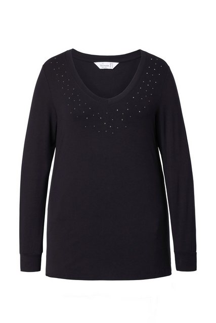 MIAMODA Rundhalsshirt Langarmshirt Classic Fit Glitzersteinchen günstig online kaufen