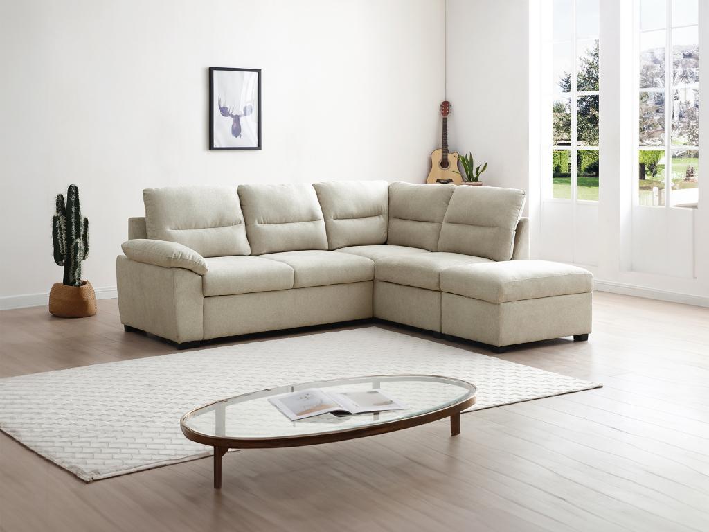 Ecksofa mit Schlaffunktion - Ecke rechts - Stoff - Beige - TOLMINA günstig online kaufen