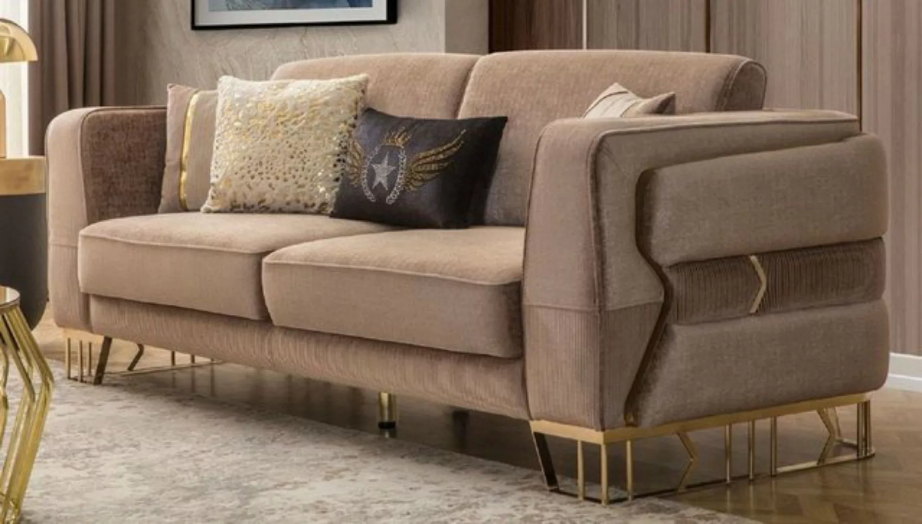 Casa Padrino Sofa Casa Padrino Luxus Sofa Braun / Gold 230 x 90 x H. 77 cm günstig online kaufen