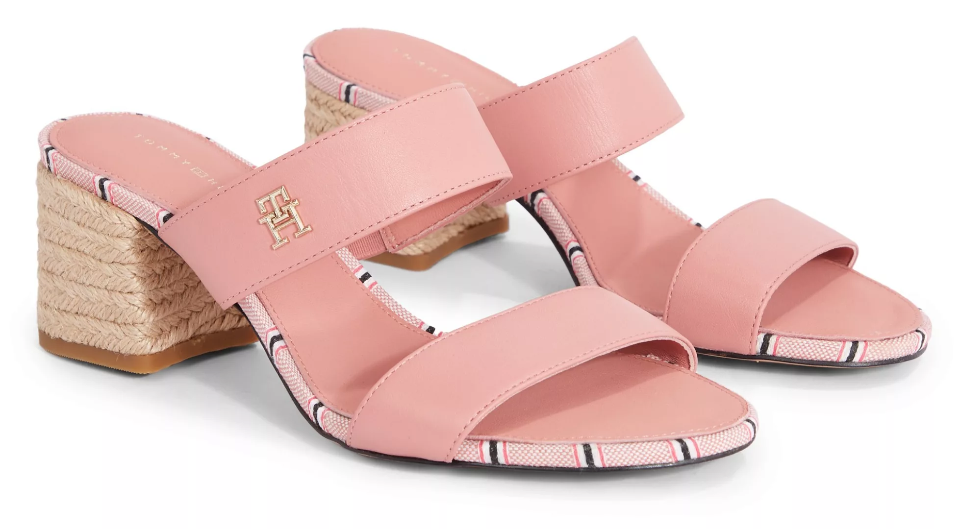 Tommy Hilfiger Pantolette "BLOCK MID HEEL SHIRTING SANDAL", Blockabsatz, So günstig online kaufen