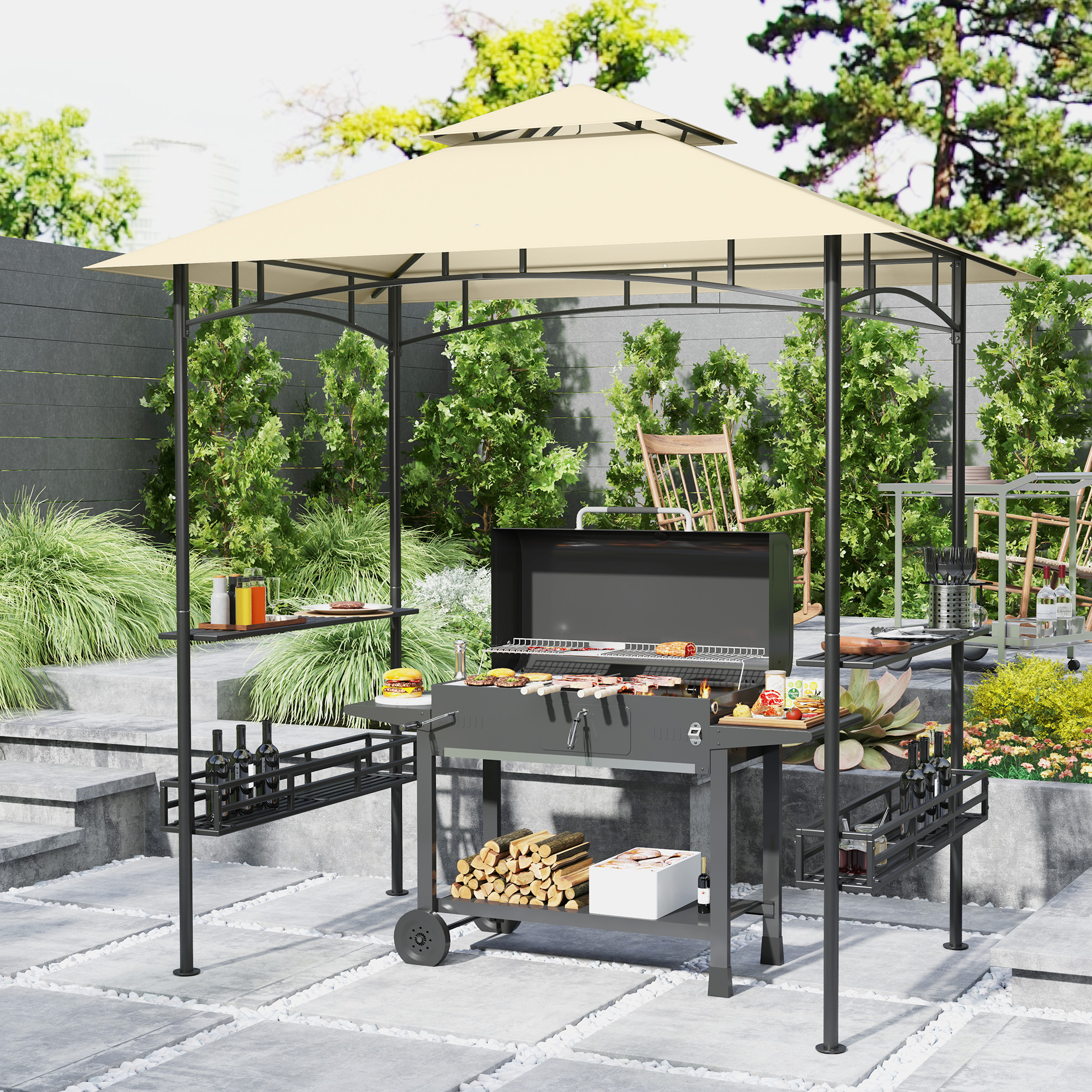 Outsunny Grillpavillon 240 x 150 x 257 cm wasserdicht flammhemmend Gartenpa günstig online kaufen