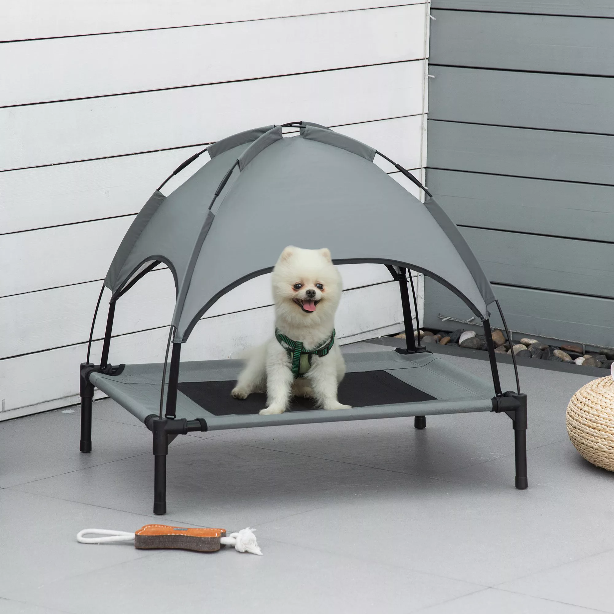 PawHut Hundeliege Outdoor mit Dach  Erhöhtes Haustierbett, Atmungsaktiver T günstig online kaufen