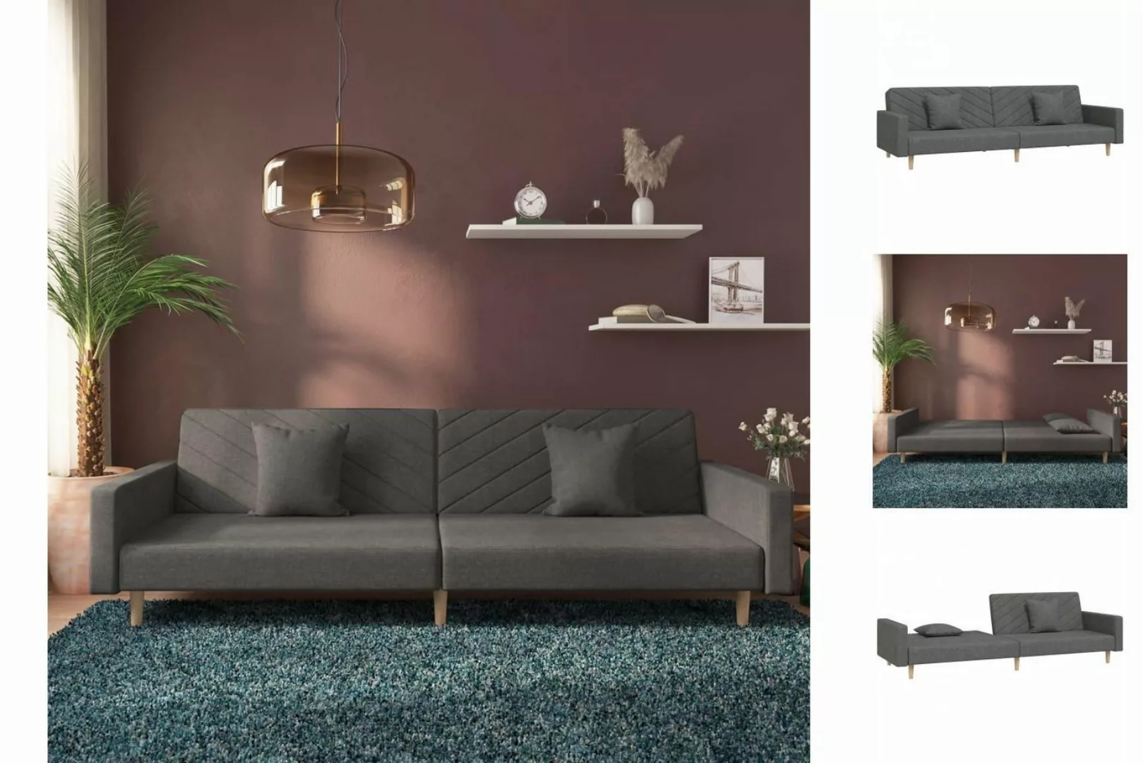 vidaXL Sofa Schlafsofa 2-Sitzer mit 2 Kissen Dunkelgrau Stoff günstig online kaufen