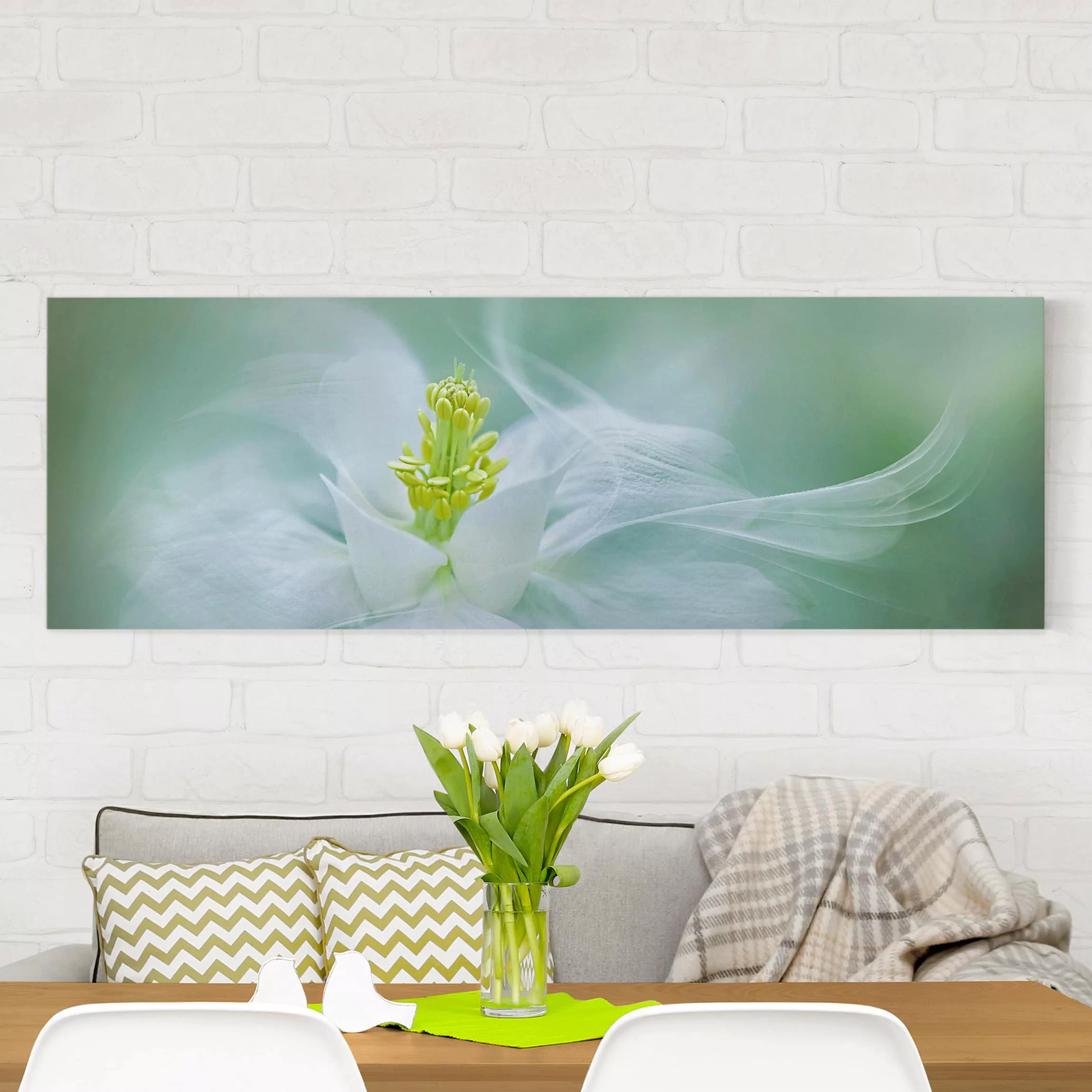 Leinwandbild Blumen - Panorama Weiße Akelei günstig online kaufen