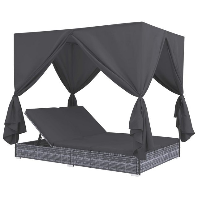 DOTMALL Loungebett Outdoor-Lounge-Bett mit Vorhängen Poly Rattan Grau günstig online kaufen