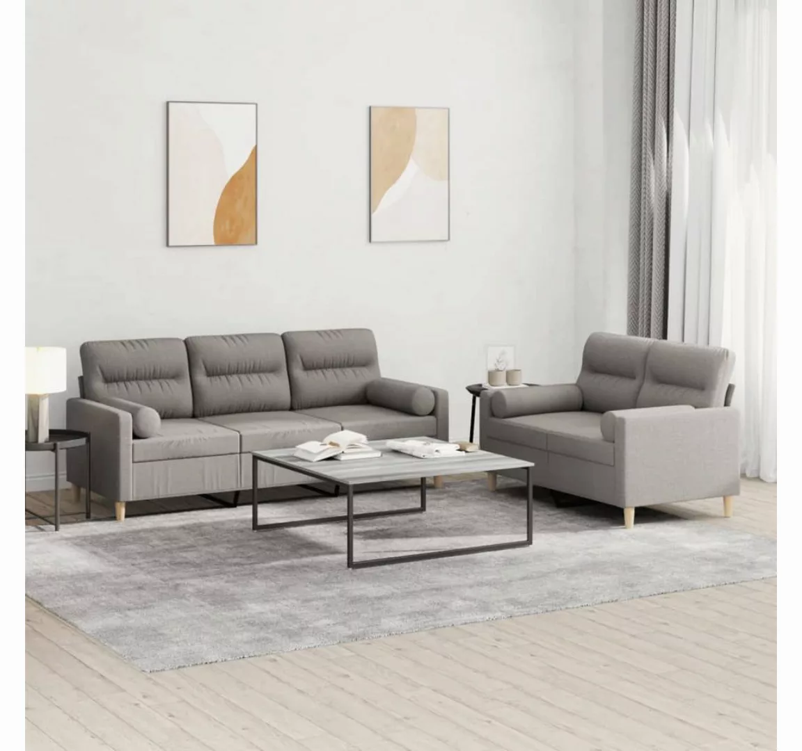 vidaXL Sofa Sofagarnitur Set mit Kissen Stoff, 2-tlg., Taupe günstig online kaufen