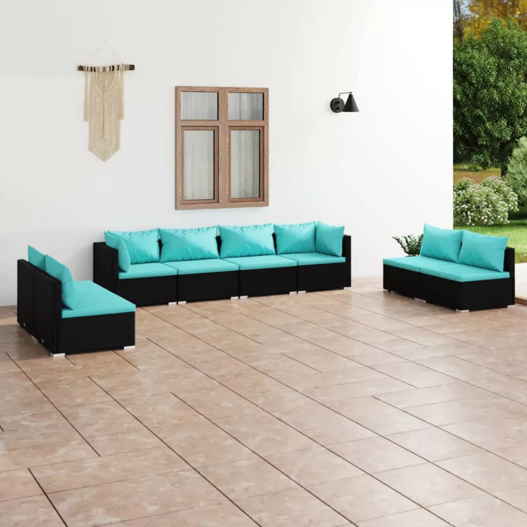 Vidaxl 8-tlg. Garten-lounge-set Mit Kissen Poly Rattan Schwarz günstig online kaufen