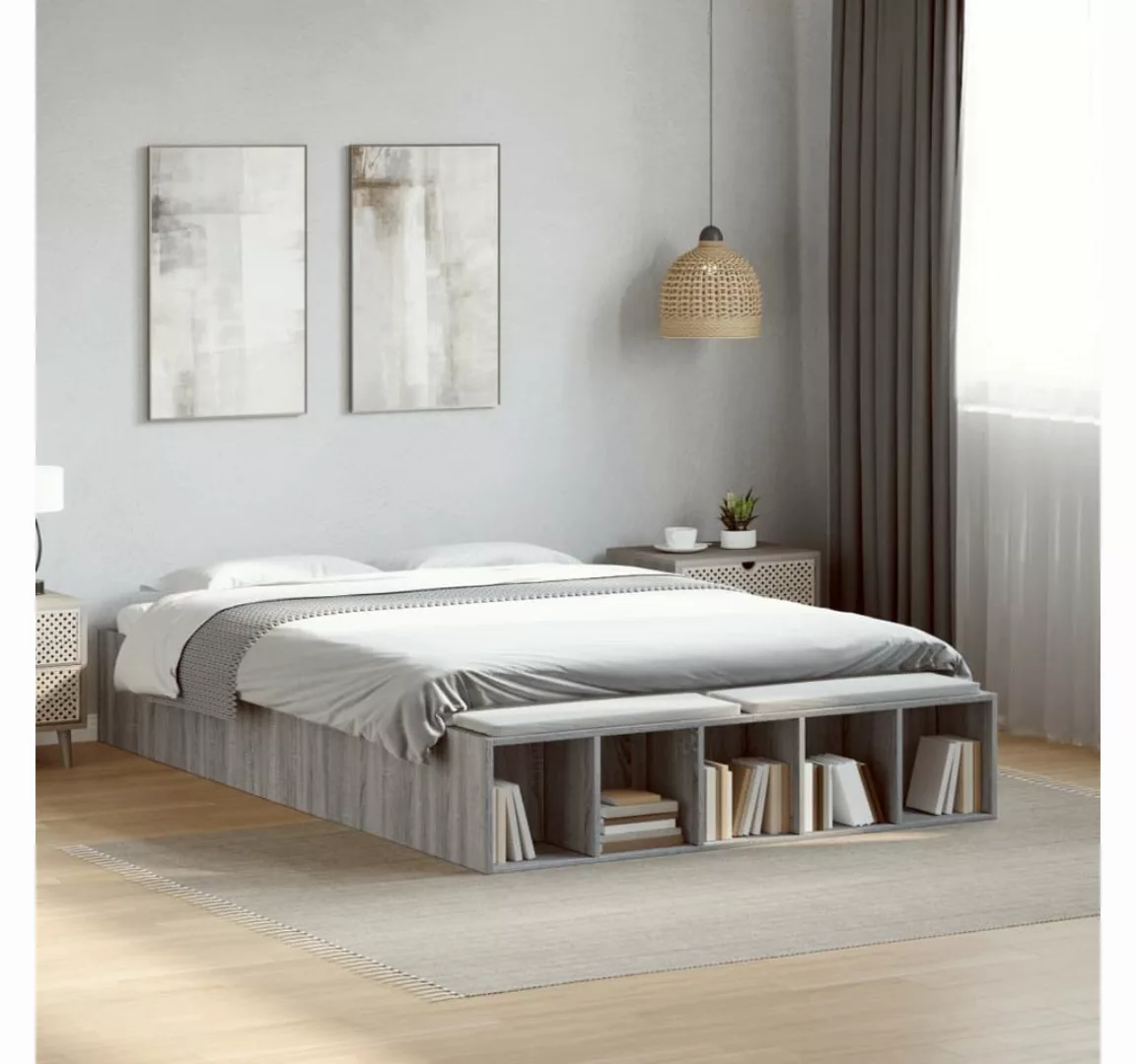 vidaXL Bett, Bettgestell Braun Eichen-Optik 120x190 cm Holzwerkstoff günstig online kaufen