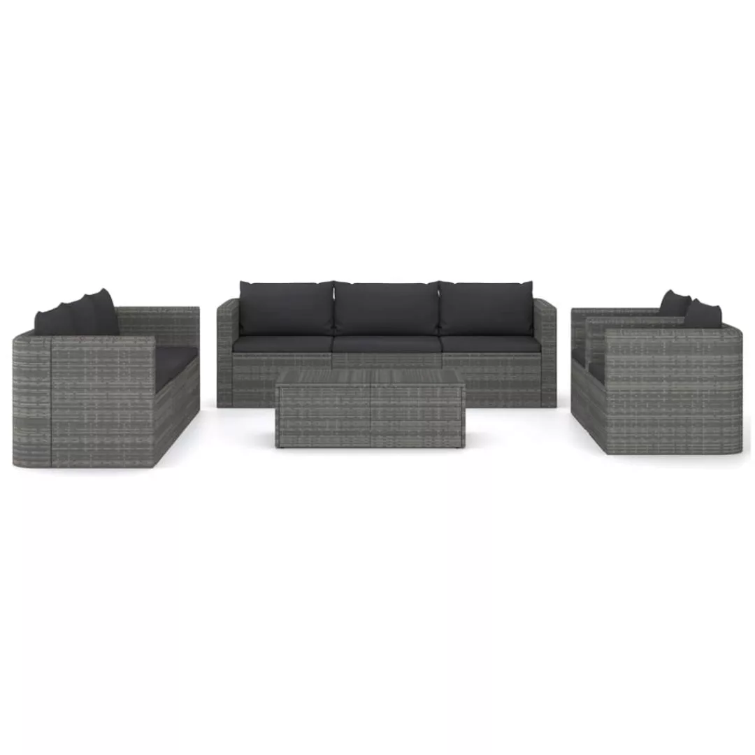 9-tlg. Garten-lounge-set Mit Kissen Poly Rattan Grau günstig online kaufen