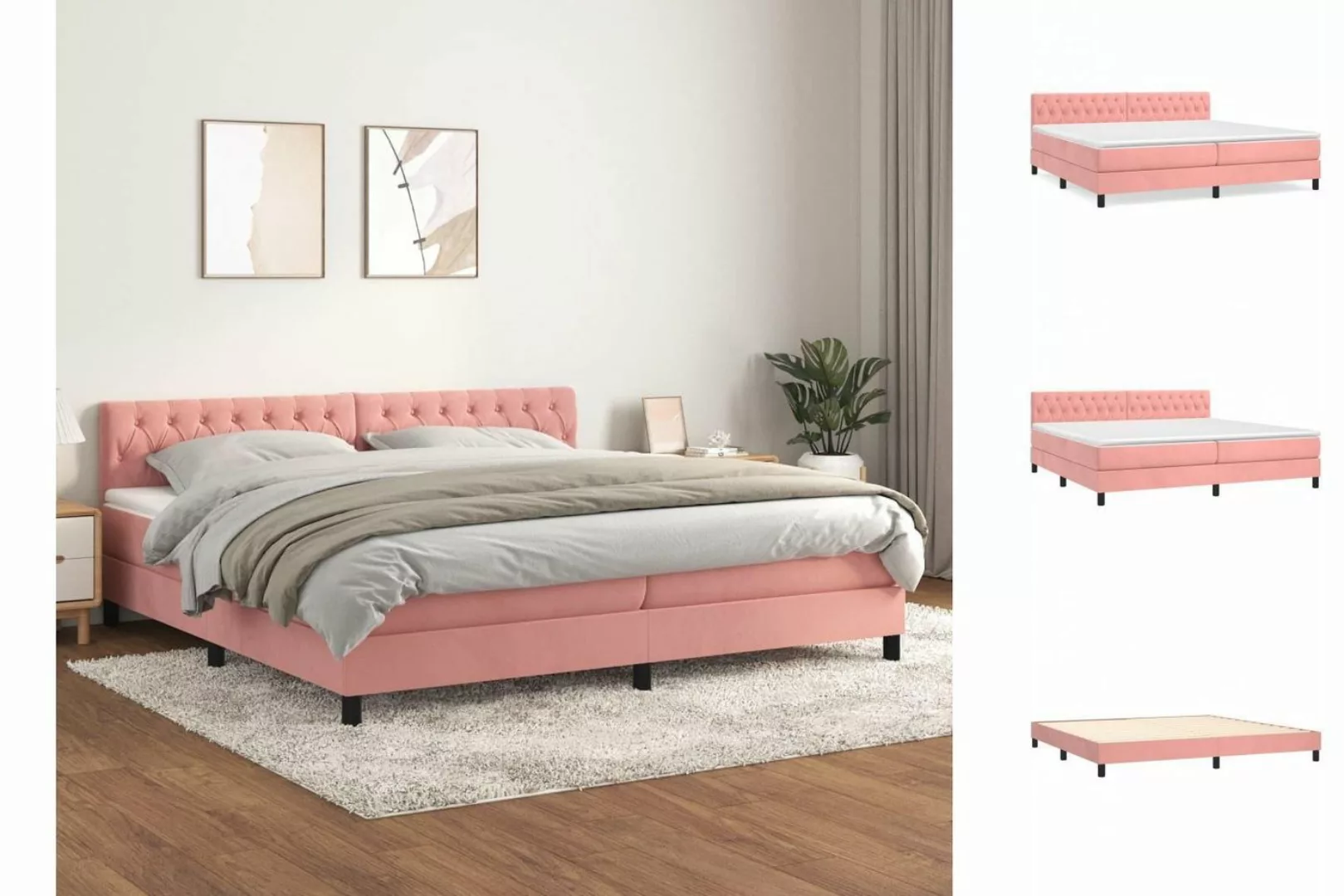 vidaXL Bettgestell Boxspringbett mit Matratze Rosa 200x200 cm Samt Bett Bet günstig online kaufen