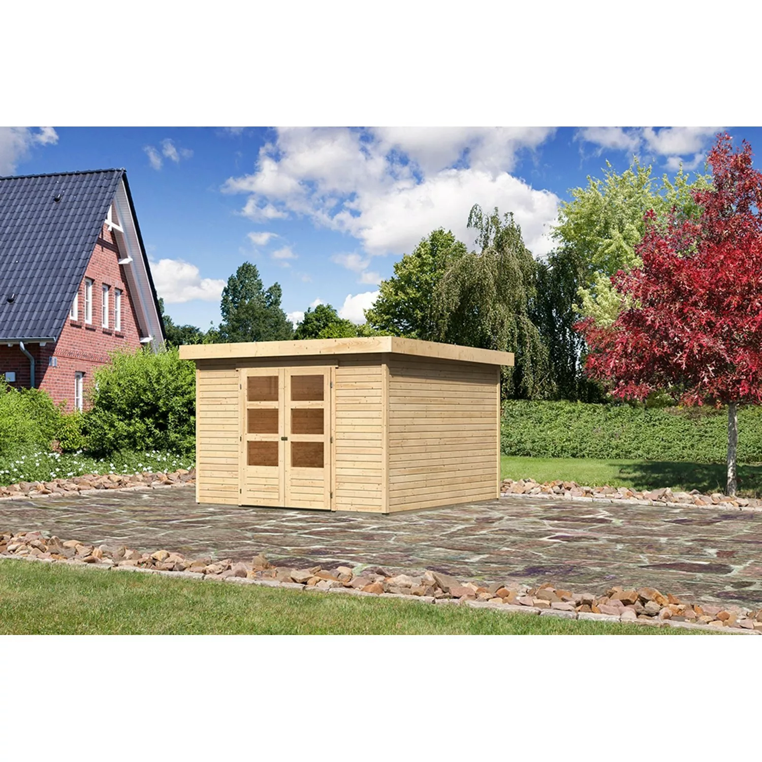 Karibu Holz-Gartenhaus/Gerätehaus Boras - Flachdach Unbehandelt 298 cm x 30 günstig online kaufen