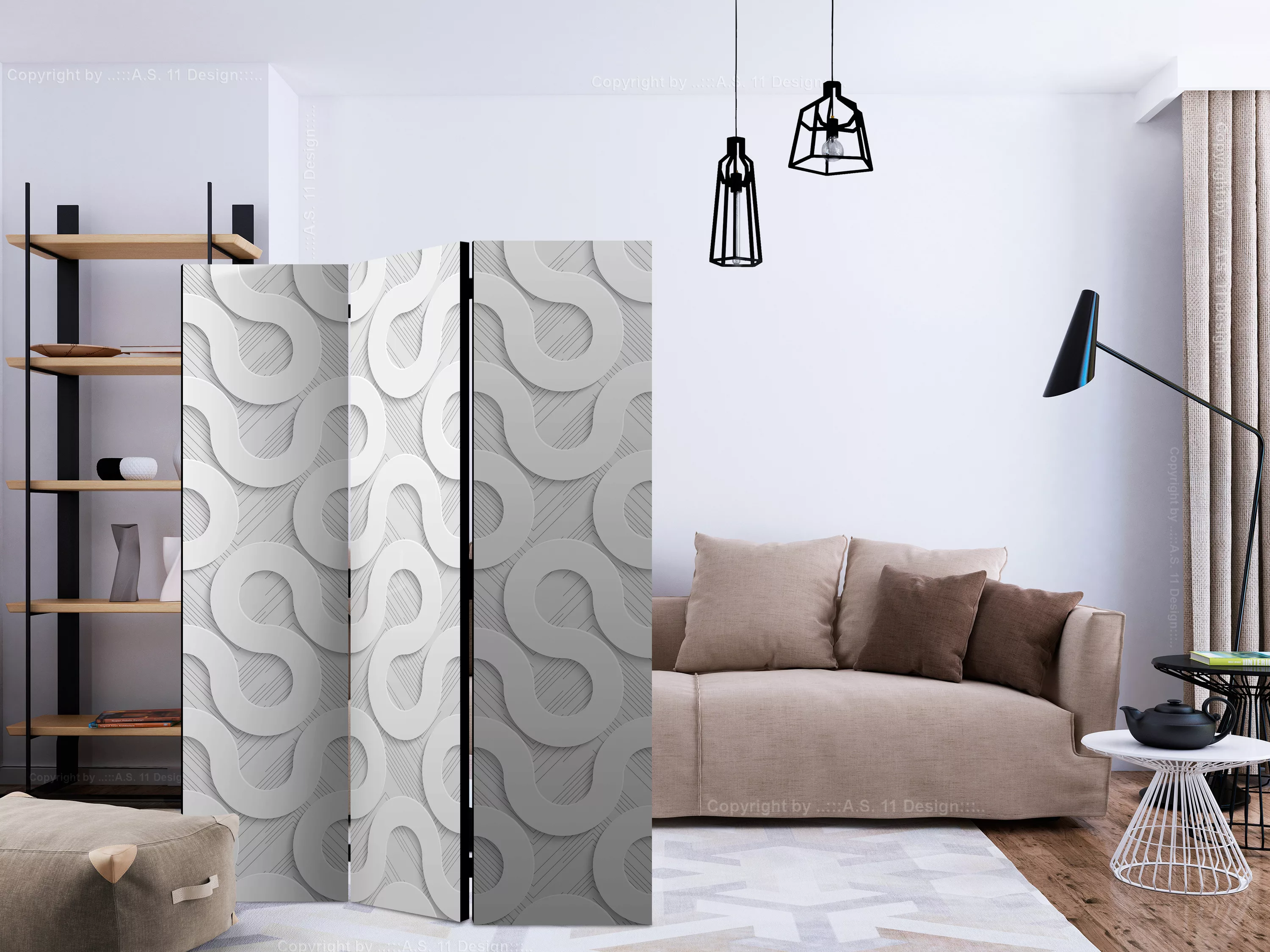 3-teiliges Paravent - Grey Spirals [room Dividers] günstig online kaufen