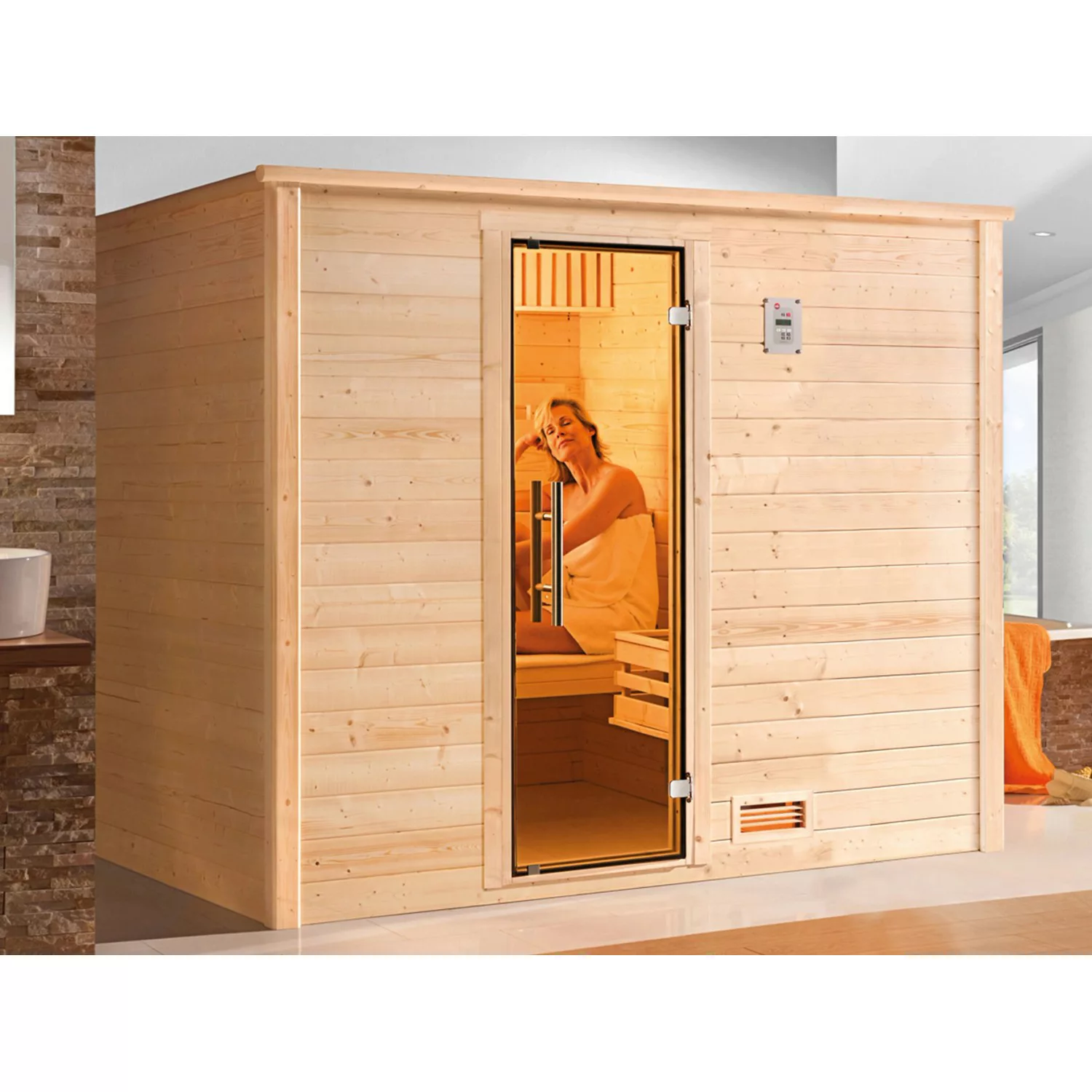 Weka Massivholzsauna Bergen Glastür 248x198x203 günstig online kaufen