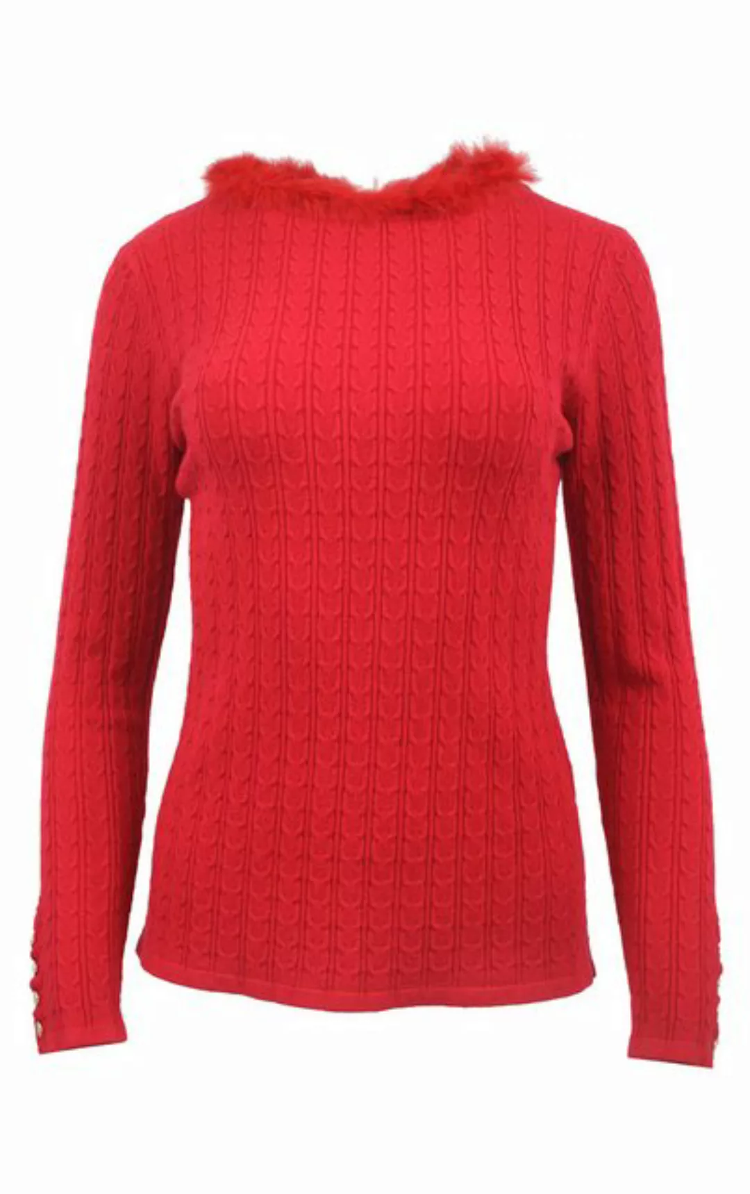 Passioni Strickpullover in leuchtendem Rot mit Zopfmusterstrick und abnehmb günstig online kaufen