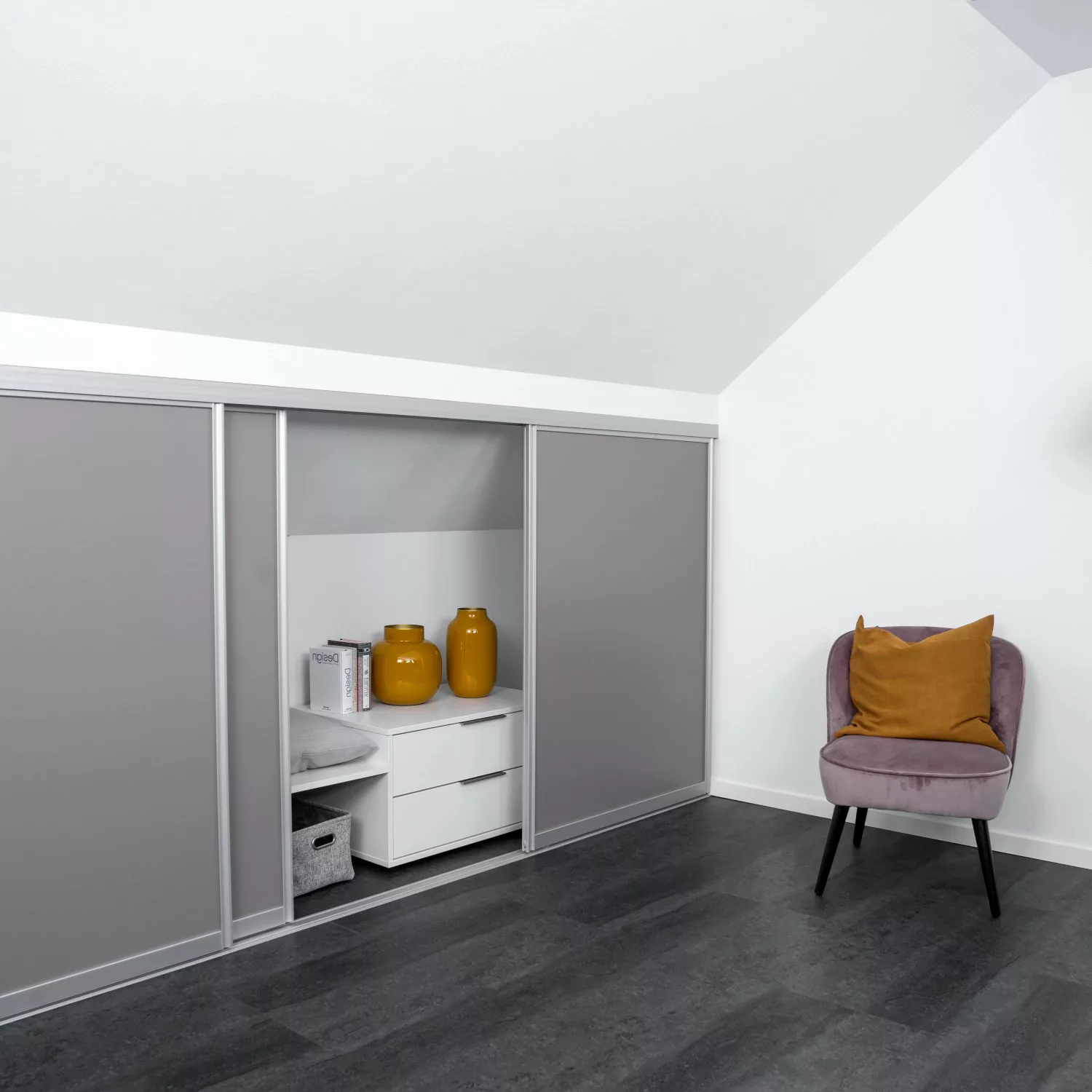 Schiebetür-Bau-Set Kniestock Profil Silber Dekor Taupe 1022 x 1400 mm günstig online kaufen