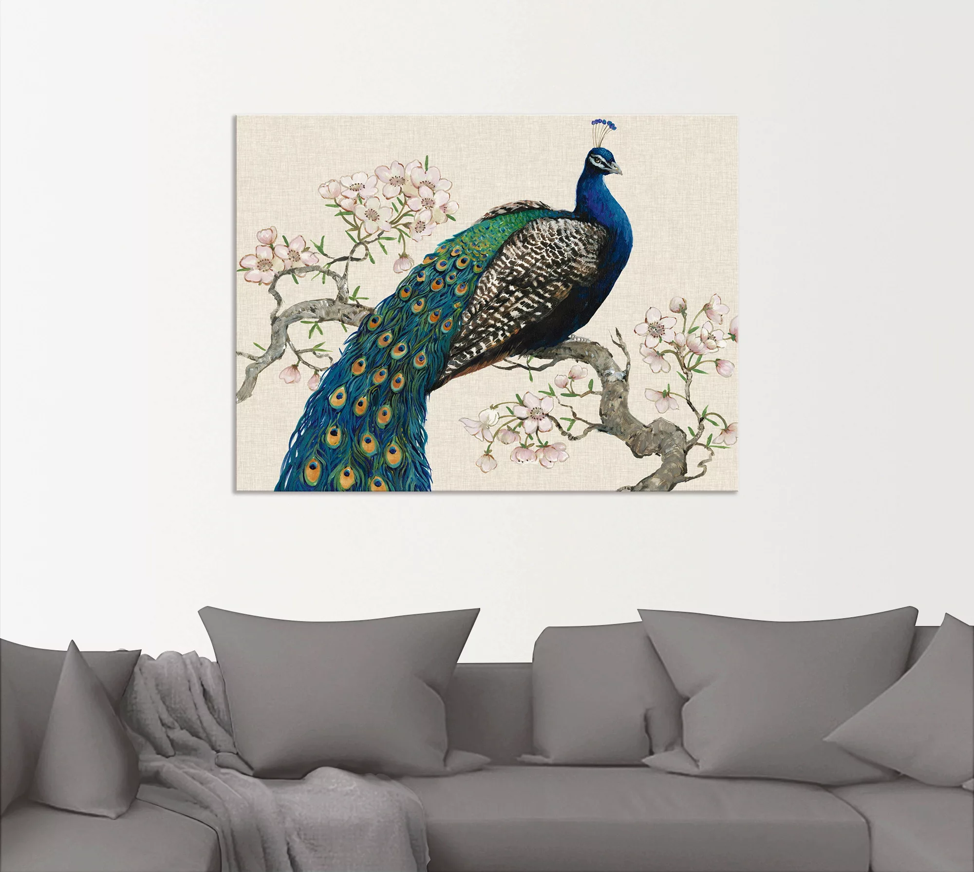 Artland Wandbild "Pfau & Blüten I", Vögel, (1 St.), als Alubild, Outdoorbil günstig online kaufen