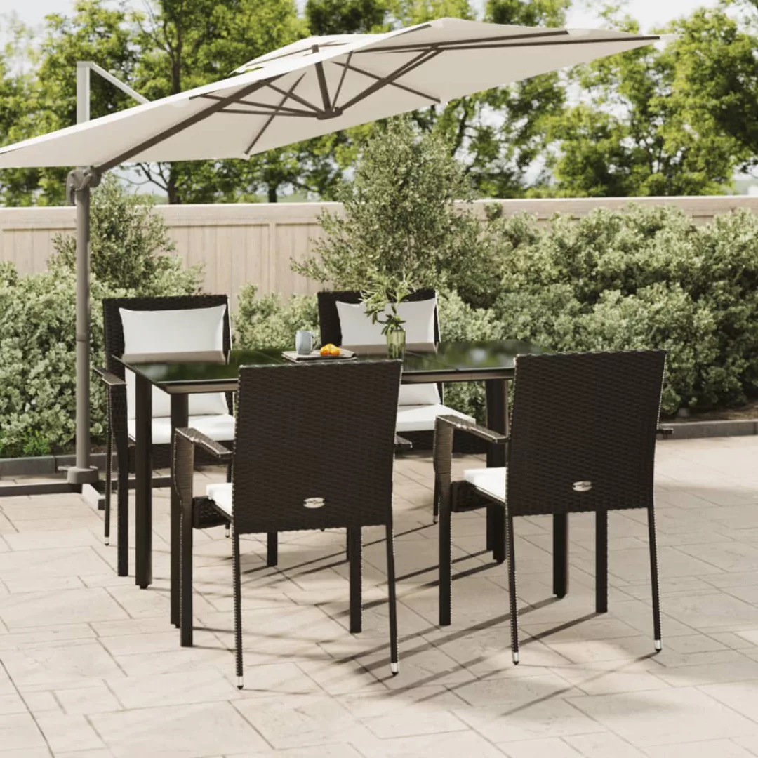 Vidaxl 5-tlg. Garten-essgruppe Mit Kissen Schwarz Poly Rattan günstig online kaufen