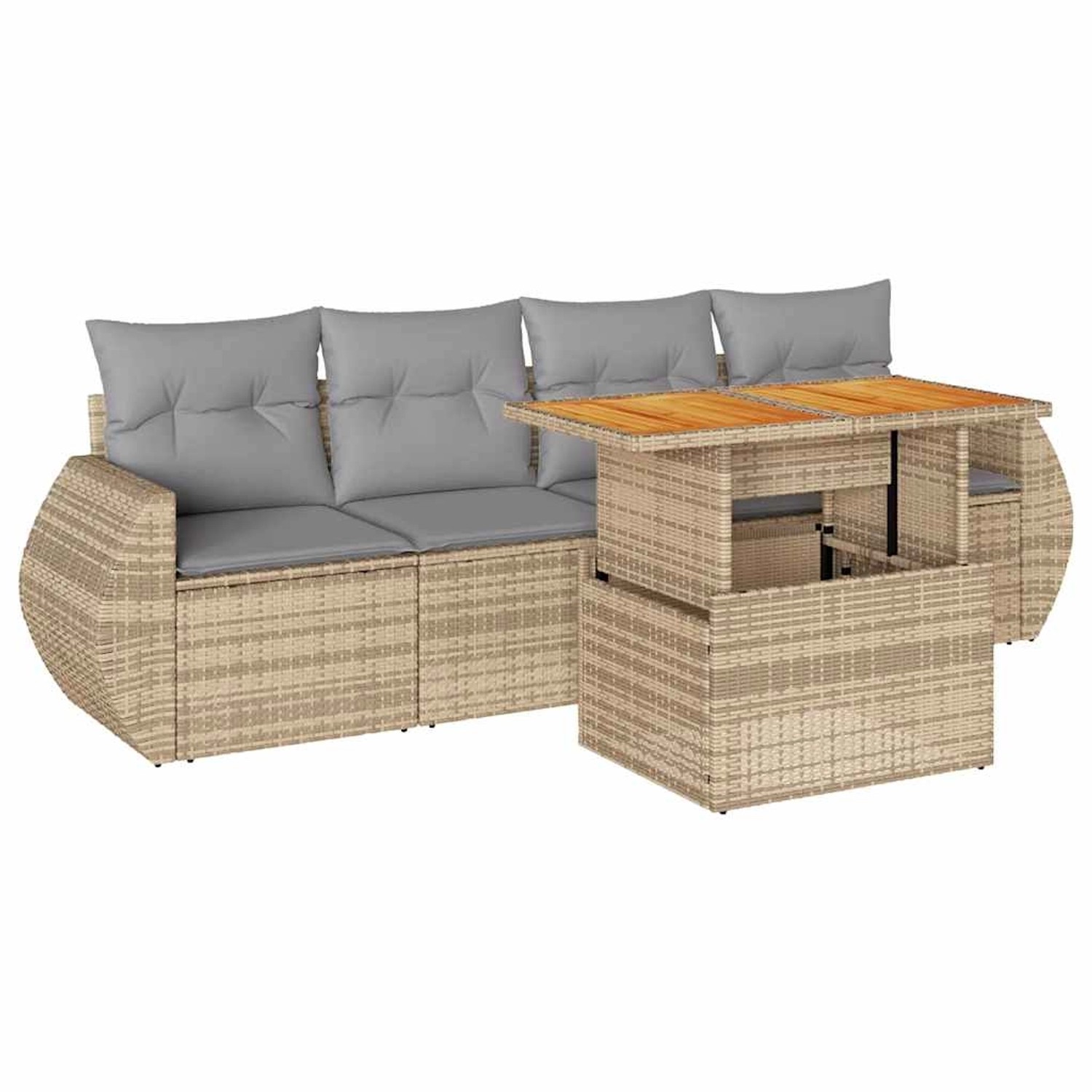 vidaXL 5-Tlg Garten-Sofagarnitur mit Kissen Beige Poly Rattan 3327209 günstig online kaufen