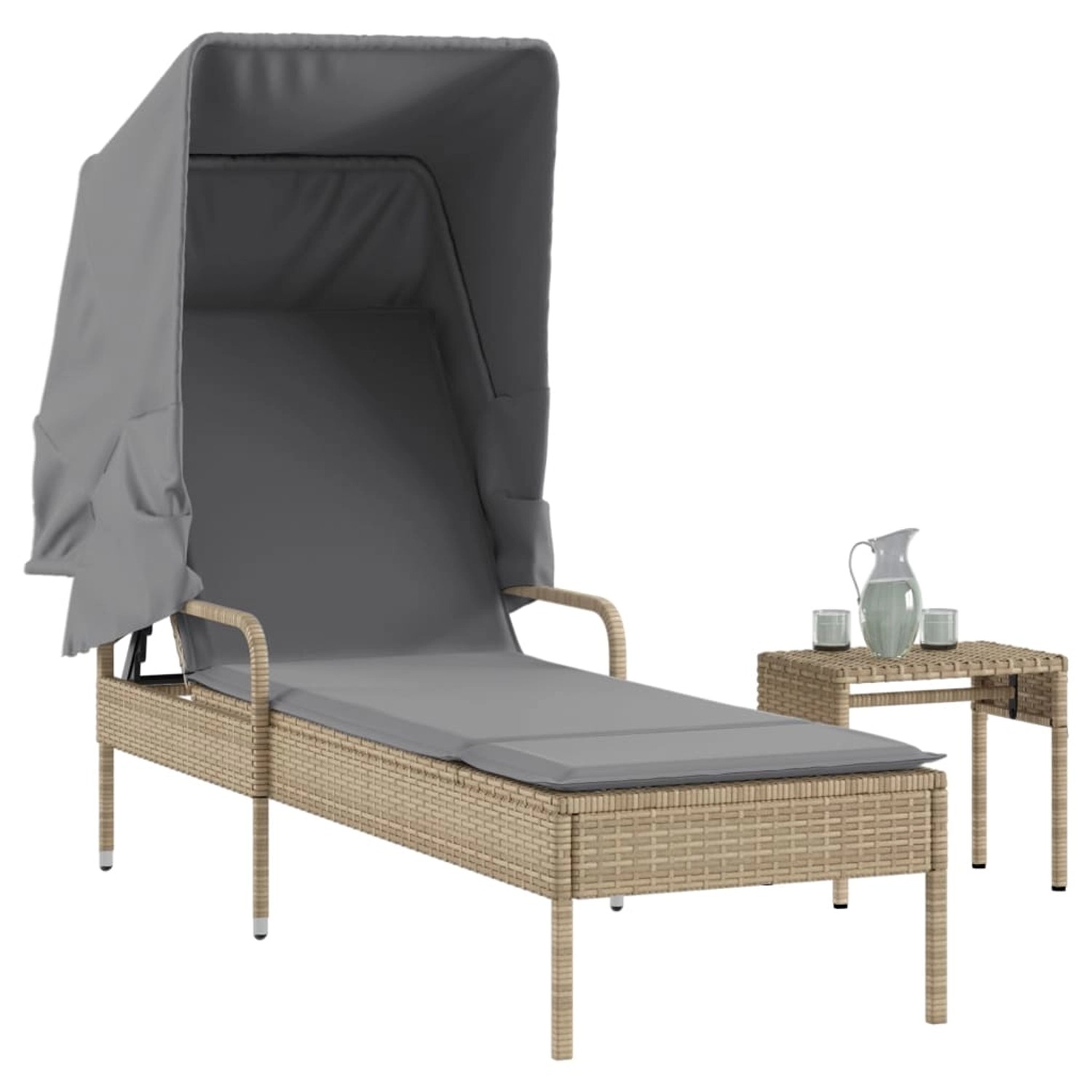 vidaXL Sonnenliege mit Dach und Tisch Beige Poly Rattan 62 x 200 x 130 cm günstig online kaufen