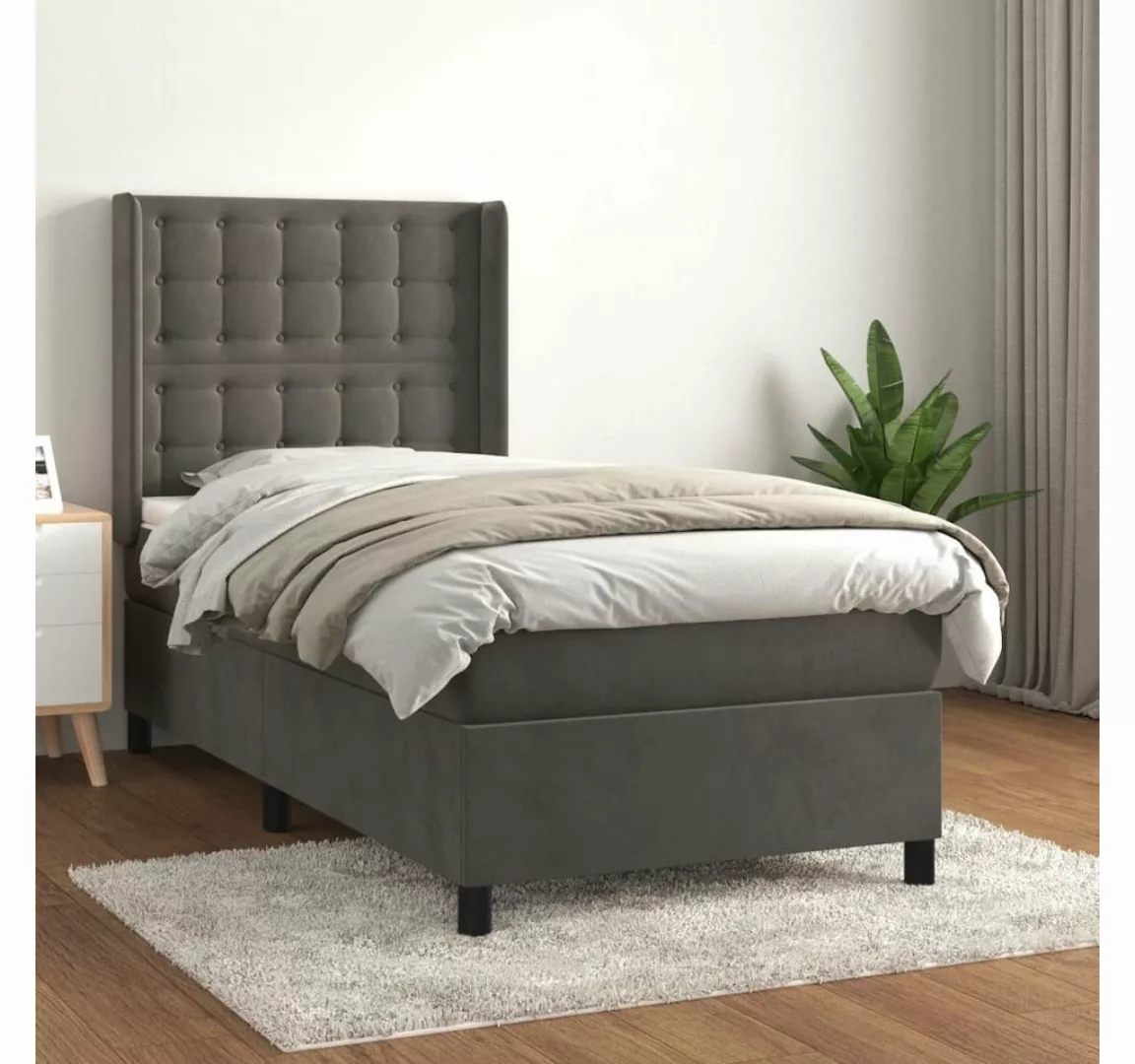 furnicato Bett Boxspringbett mit Matratze Dunkelgrau 90x190 cm Samt günstig online kaufen