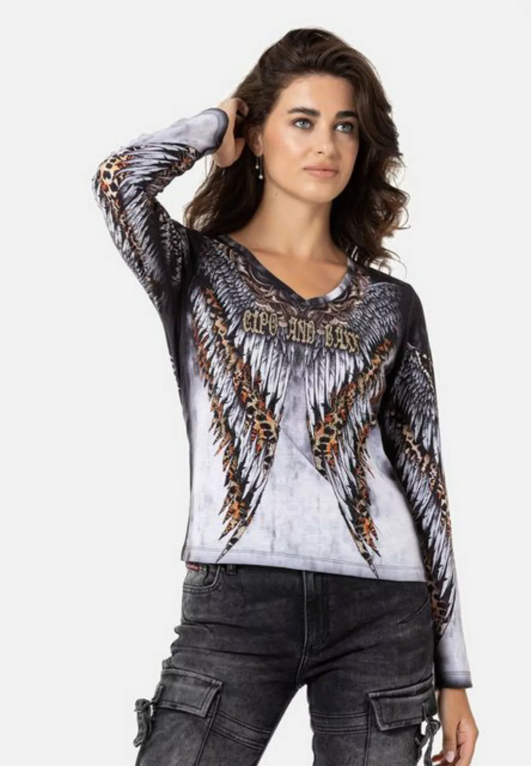 Cipo & Baxx Langarmshirt mit stylischem Allover-Print günstig online kaufen