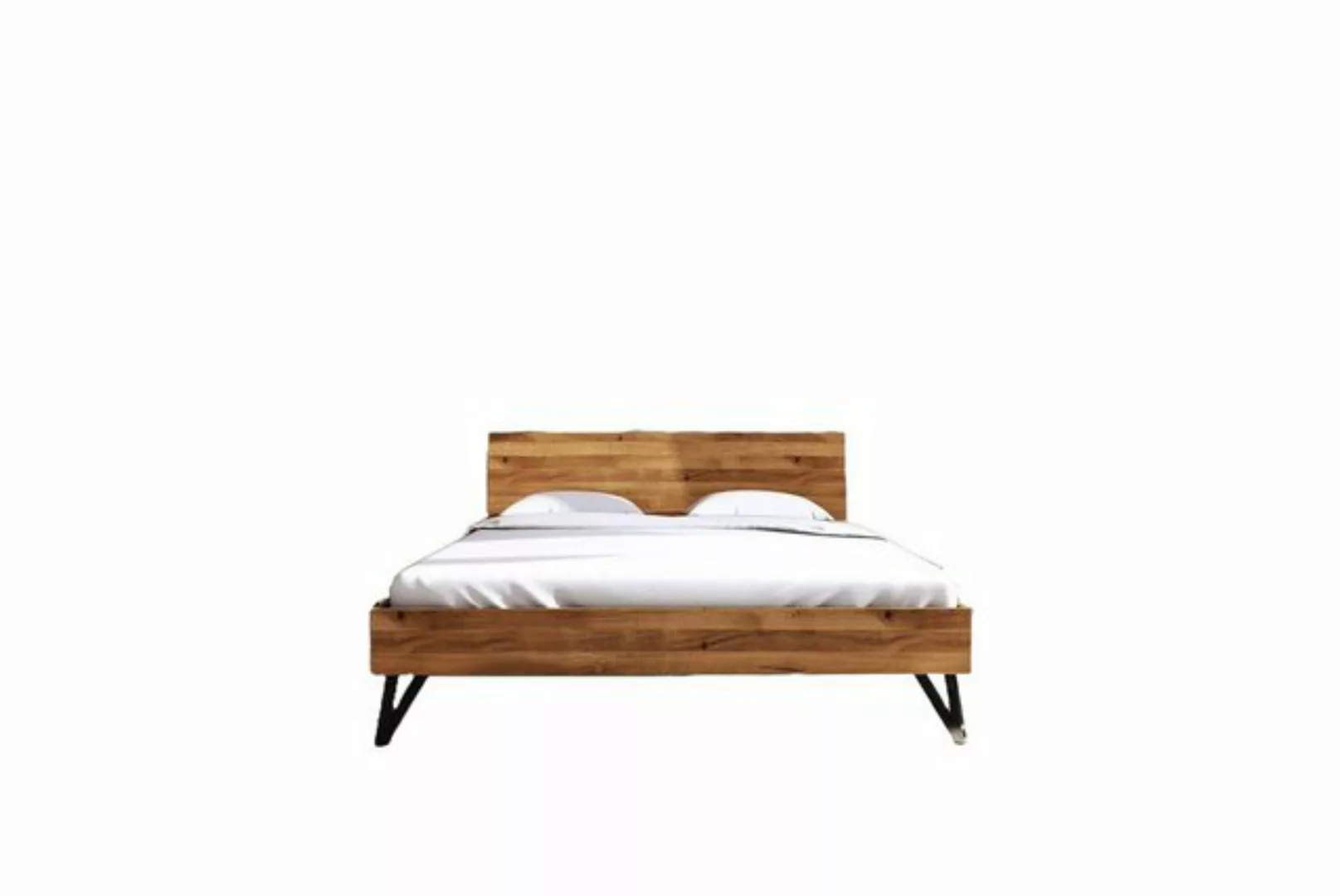 Natur24 Einzelbett Bett Rolo 2 in 100x200cm Wildeiche massiv mit Holzkopfte günstig online kaufen