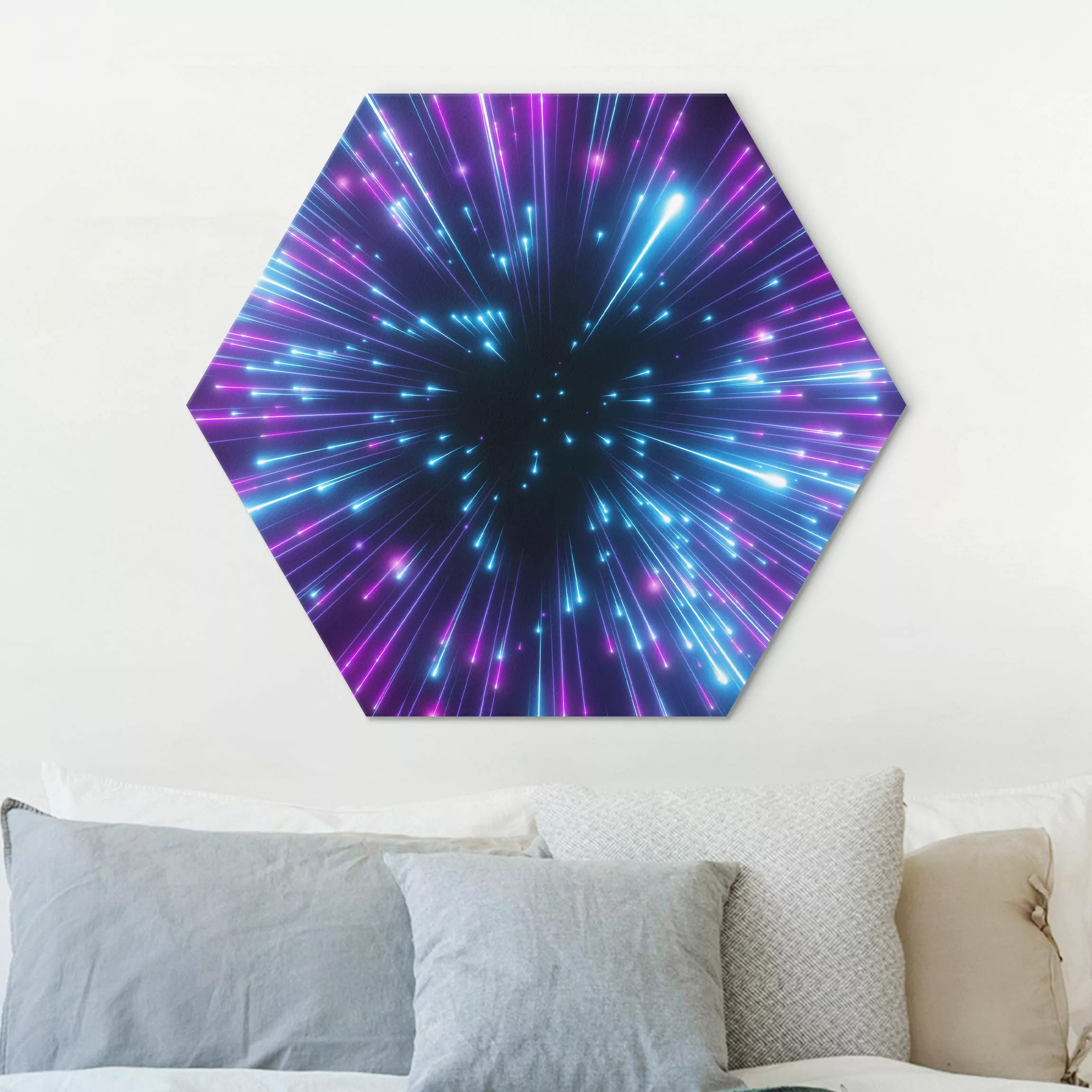 Hexagon-Alu-Dibond Bild Neon Feuerwerk günstig online kaufen